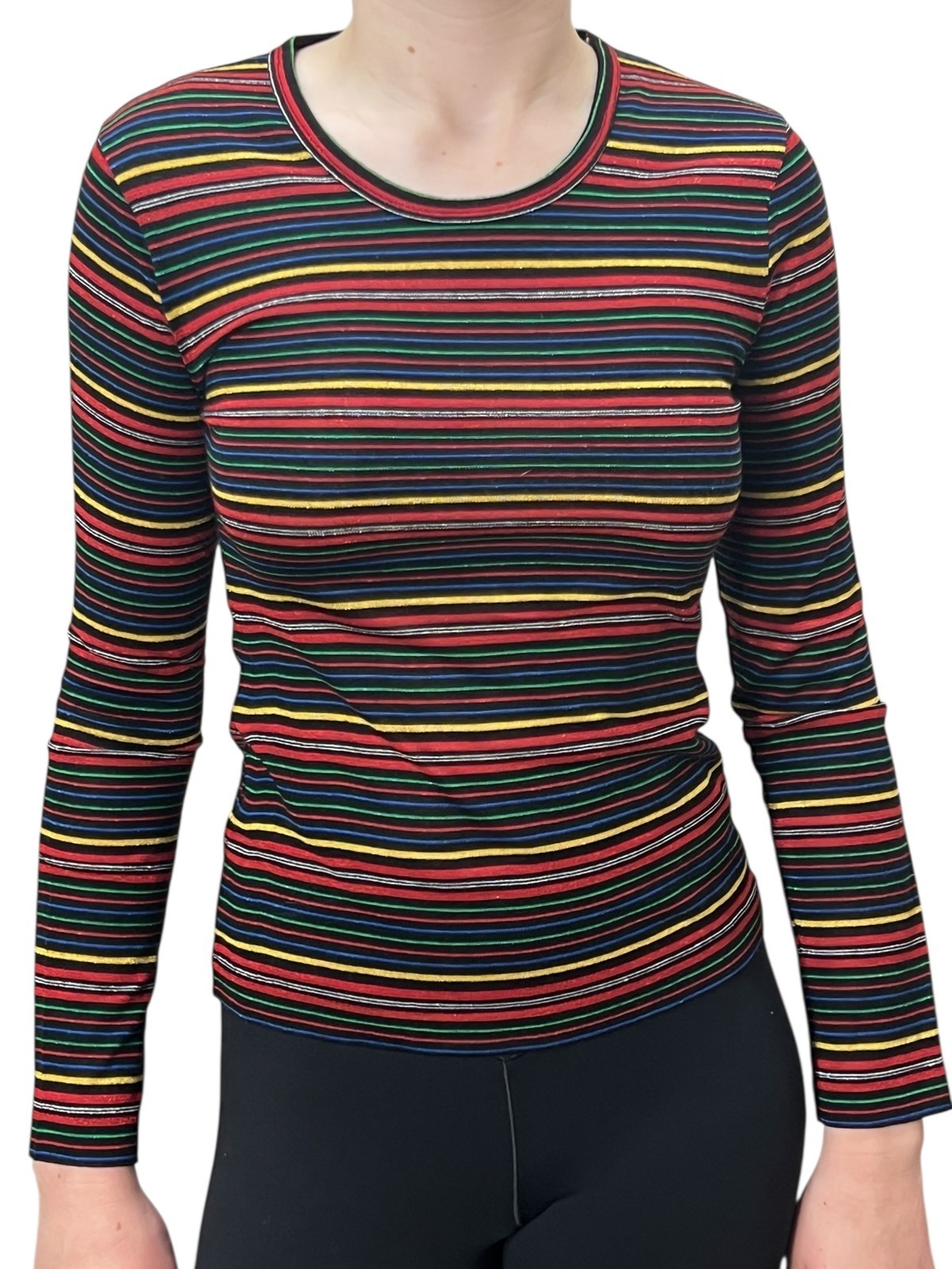 Vtg 70s Sz XS~S LUREX TOP Striped Metallic Pullover Shirt Genesis Hong Kong