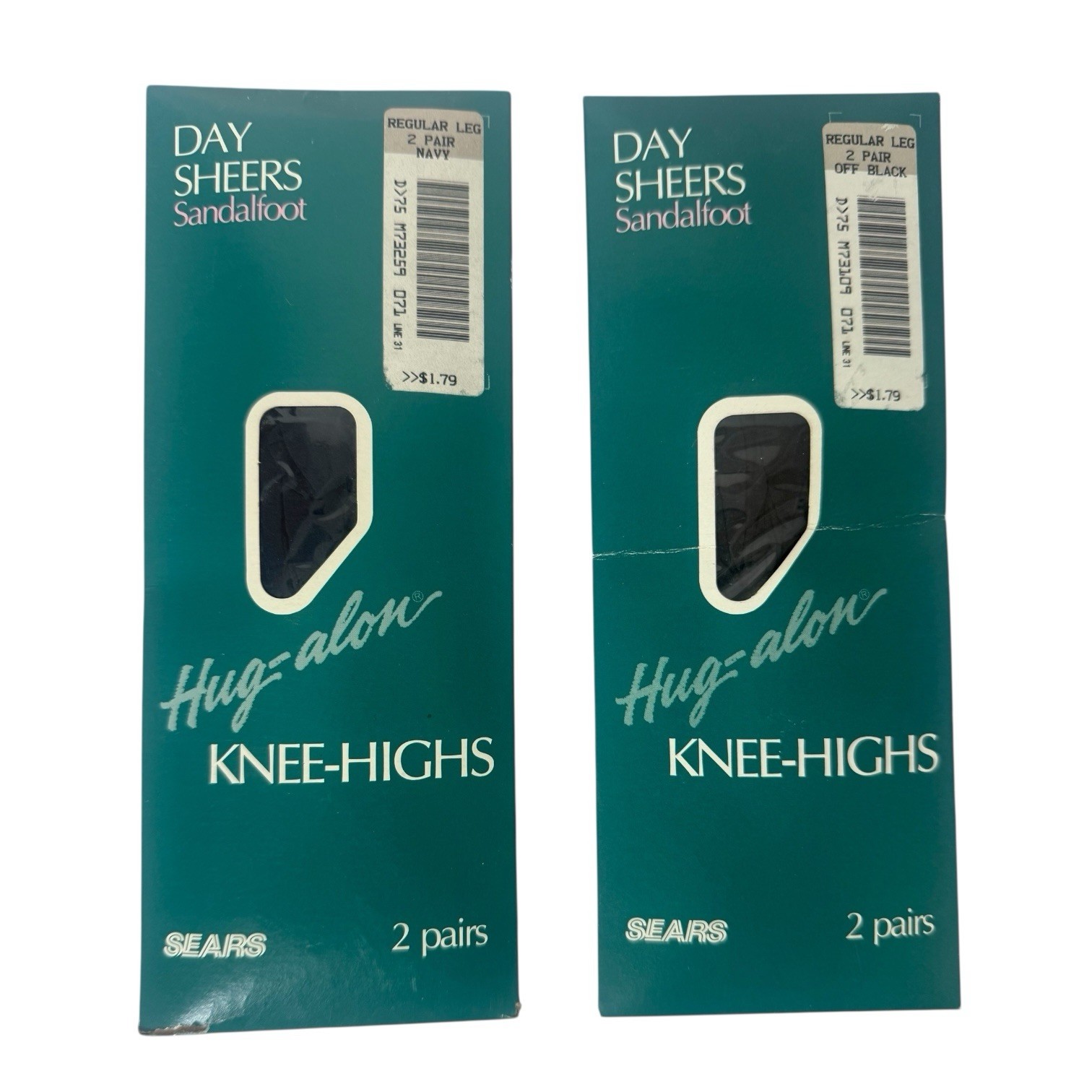 2 pack Vtg Sears Day Sheers Knee Highs Black and Navy Set of 2 Per Package