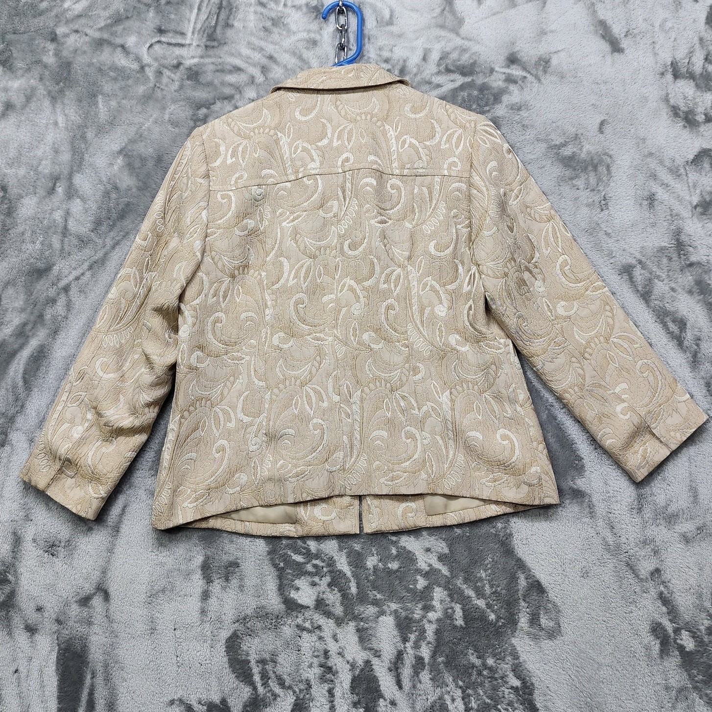 Vintage Laura Ashley Jacket Womens PS PETITE Gold Ivory Floral Damask Full Zip