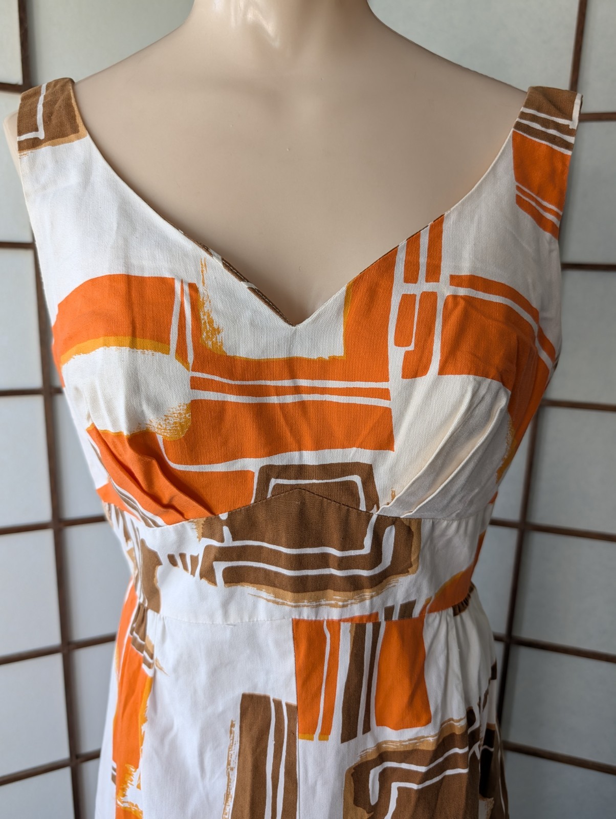 Vtg 1970s Island Casuals Hawaiian Maxi Dress Muu Muu Abstract Graphic Print S/M