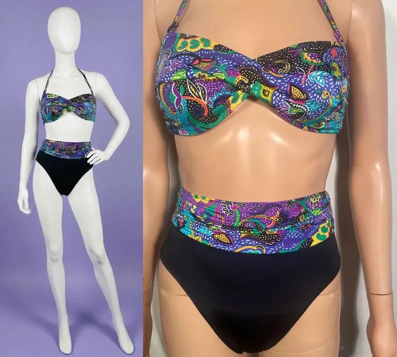 Vintage 80s/90s Neon High Waist Bikini Made In USA Size S