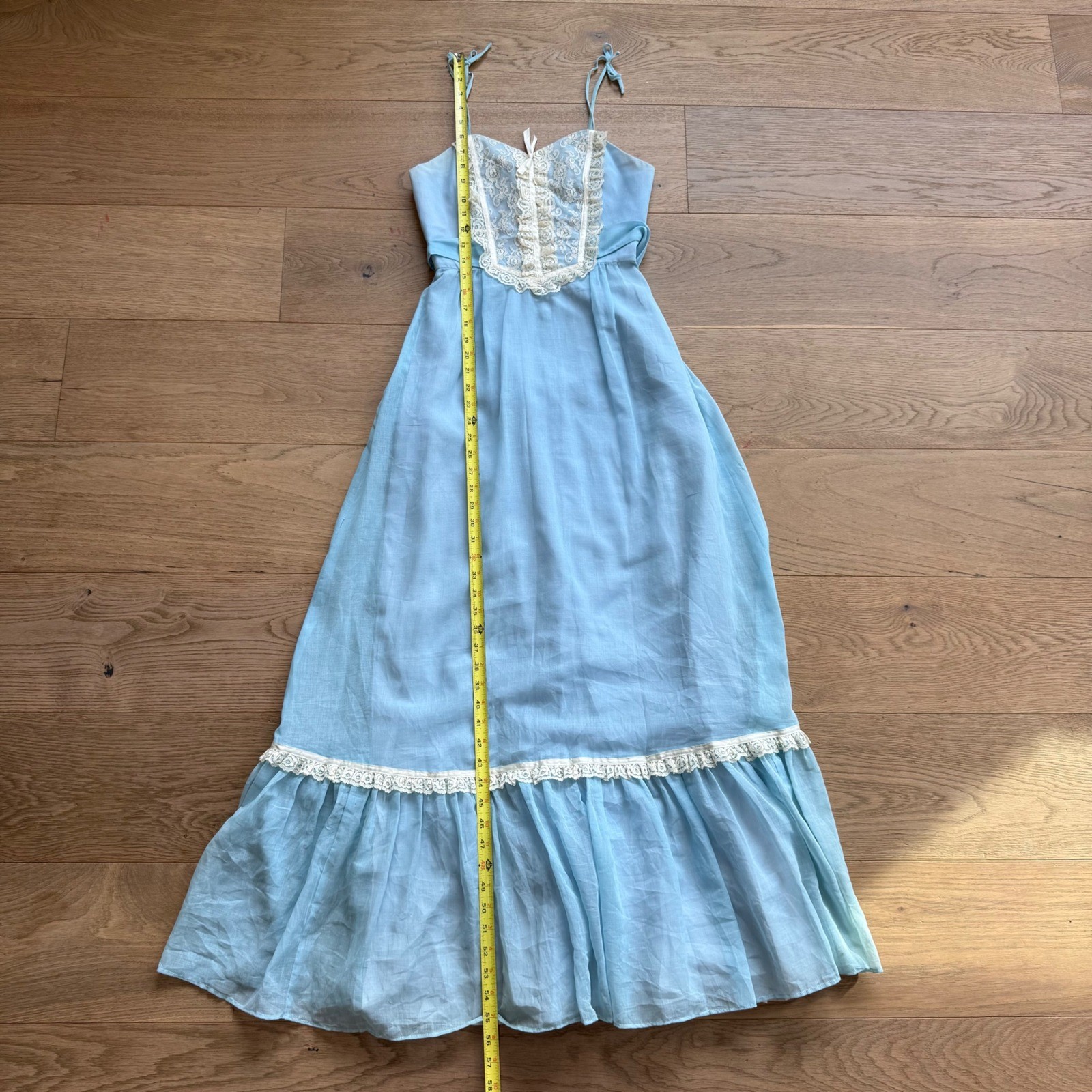 Vintage Candi Jones California Blue Lace Prairie Maxi Dress Cottagecore Boho 7