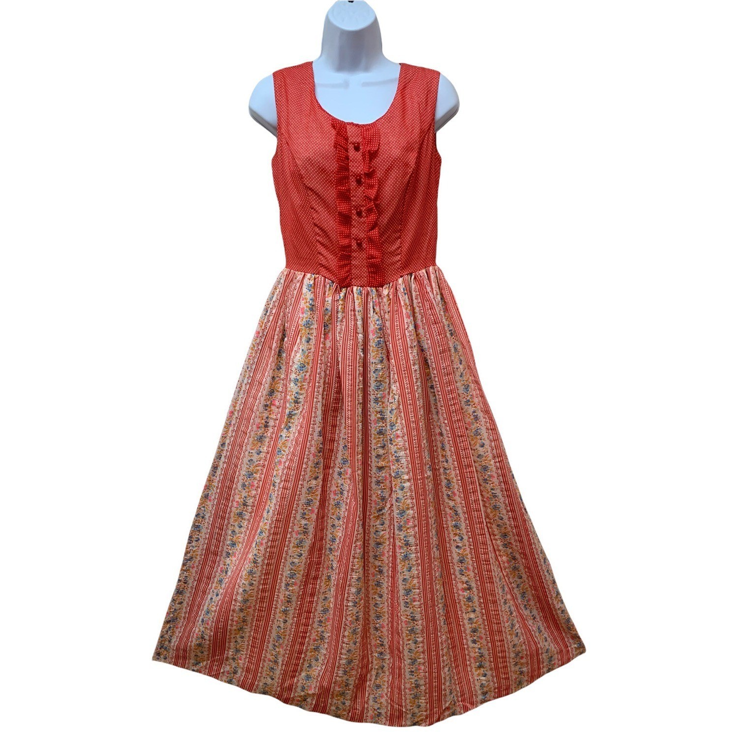 Vtg MR. Bob of California Dainty Floral Cottagcore Prairie Ruffle Dress Fit S/M