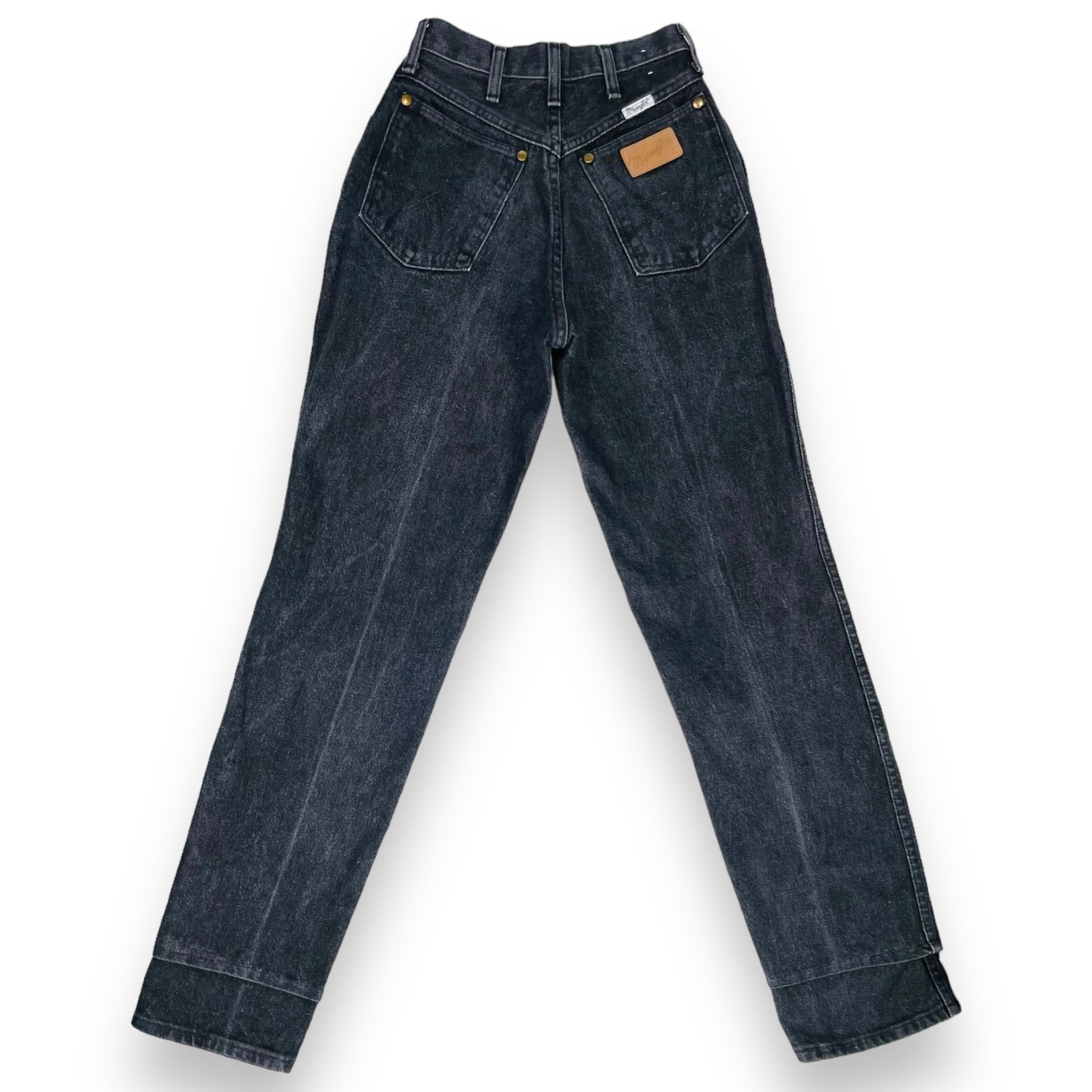Vintage Wrangler Womens High Waist Black Denim Leather Patch Mom Jeans 5 / 25″
