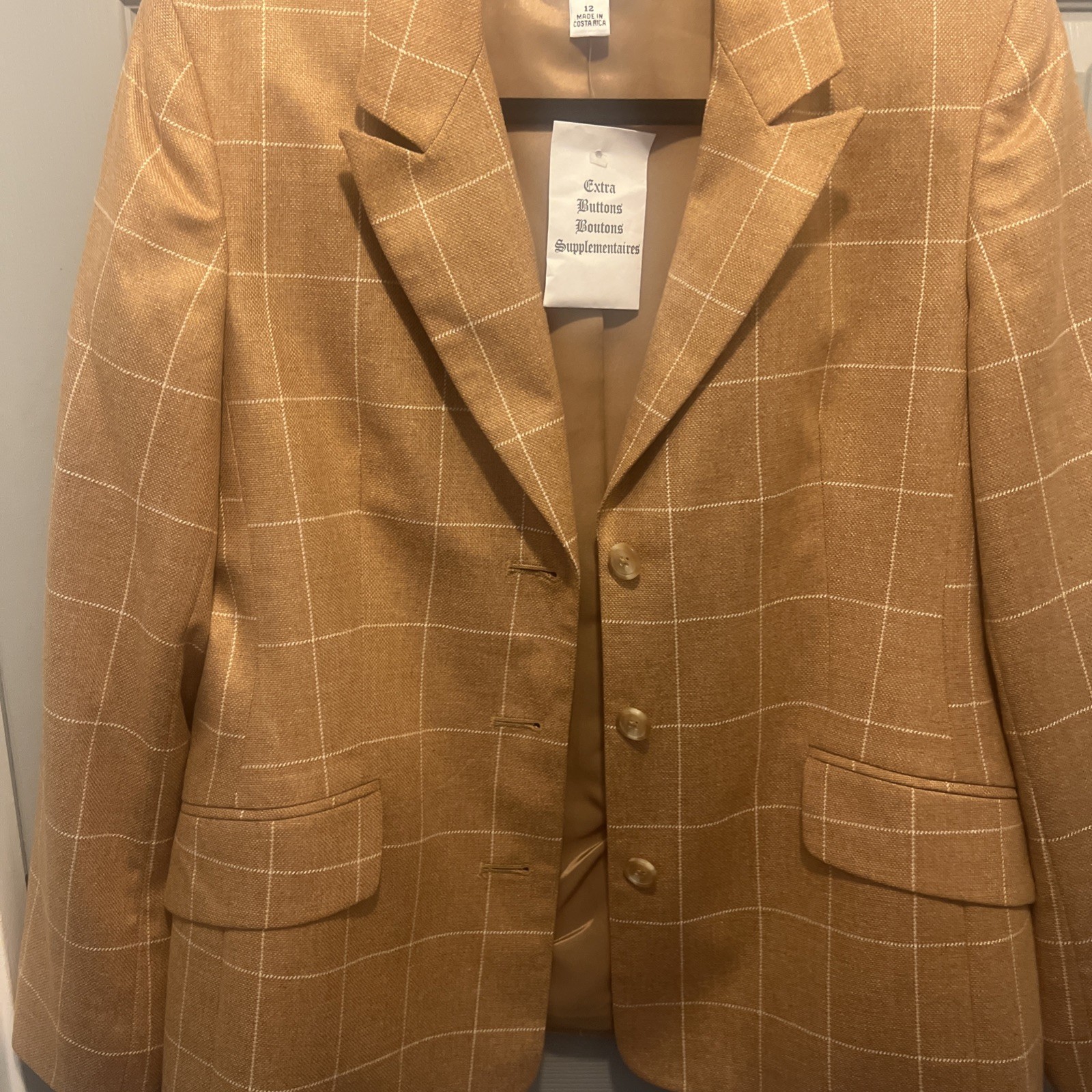 Vintage Talbots Wool Cashmere Tan Brown Plaid Blazer Jacket Women 12P