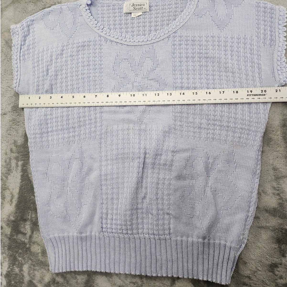 Vintage Jessica Scott Sweater Womens M Blue Crew Neck Short Sleeve Lightweight