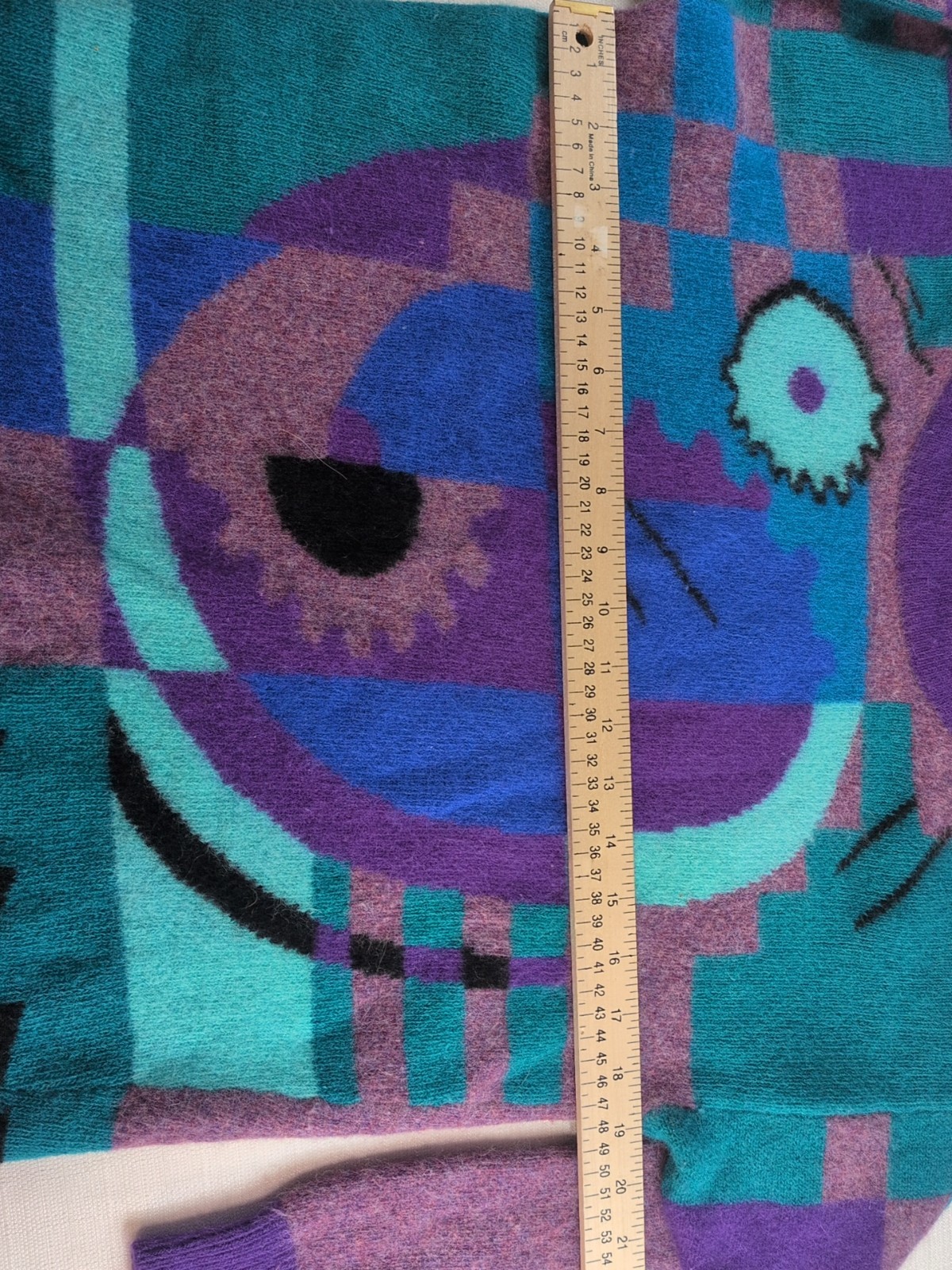 Vintage Wool Sweater Angora Rabbit Fur Abstract Purple 1991 Joy+Fun Hong Kong