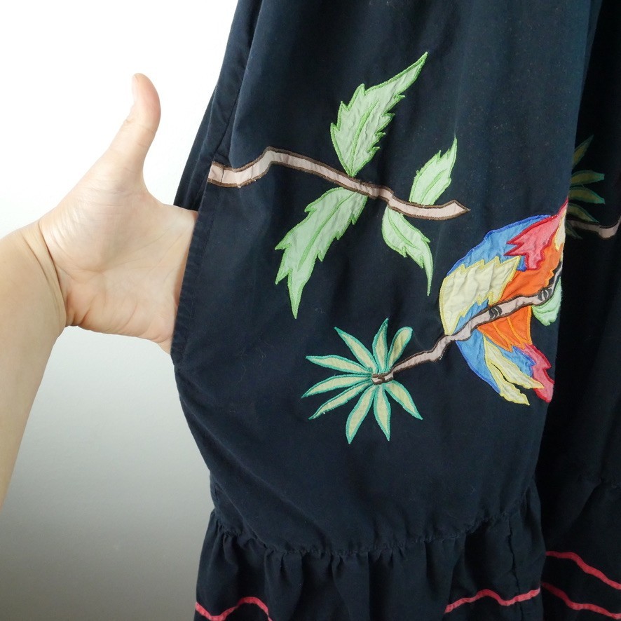 Vintage Housedress Parrot Birds Tropical Cotton Kaftan MuuMuu Boho Novelty Large