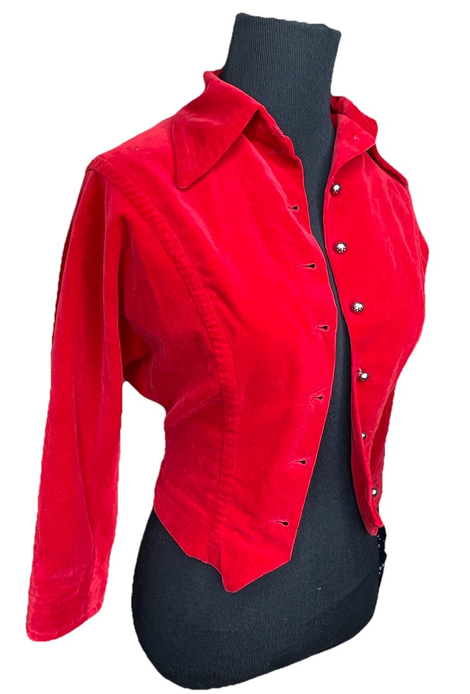 Koret Of California Velvet Cropped Jacket Pointed Hem Fitted XS Red Steampunk