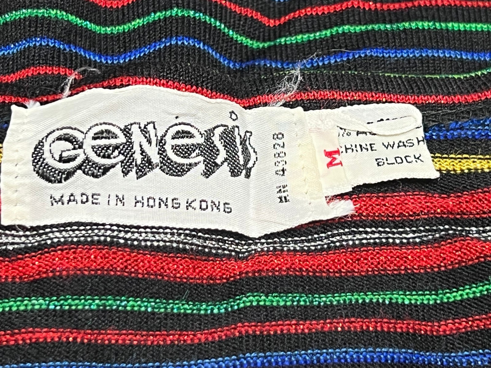 Vtg 70s Sz XS~S LUREX TOP Striped Metallic Pullover Shirt Genesis Hong Kong