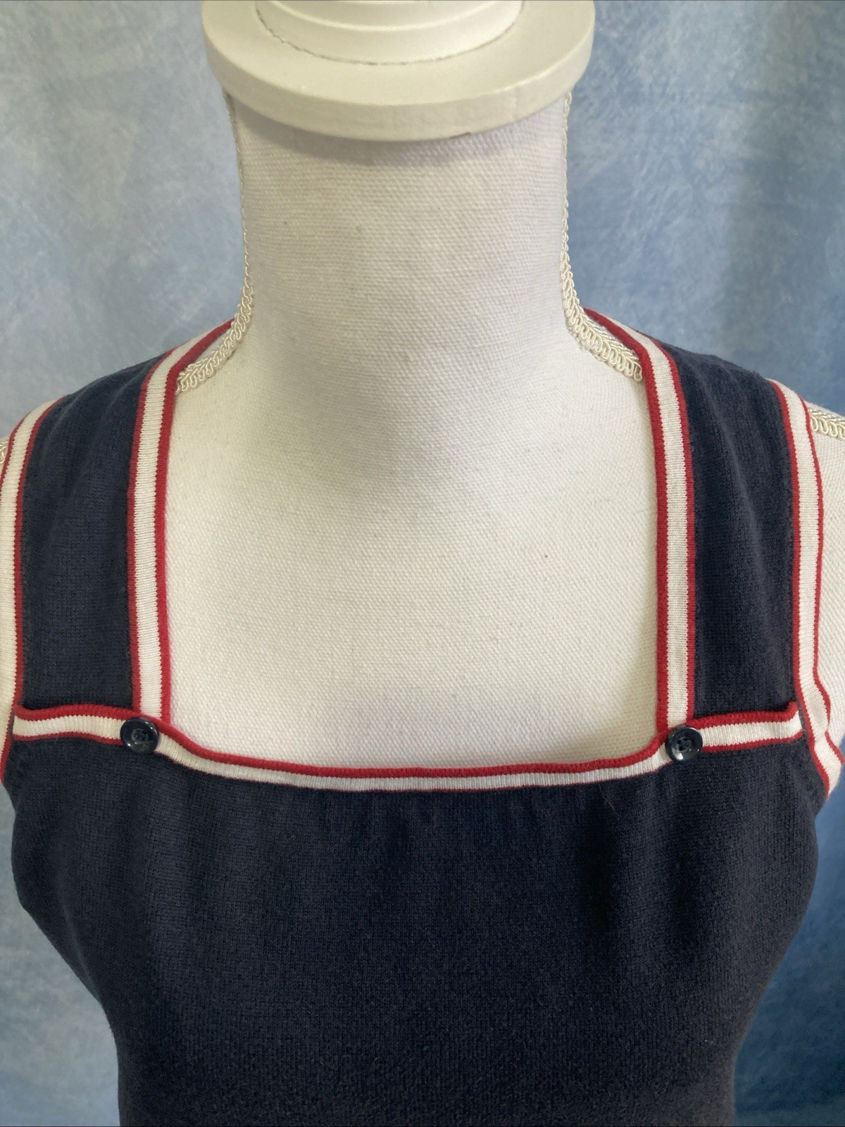 Vtg Christopher & Banks Navy Knit Tank Top M Y2K Coastal Preppy Nautical Stripe
