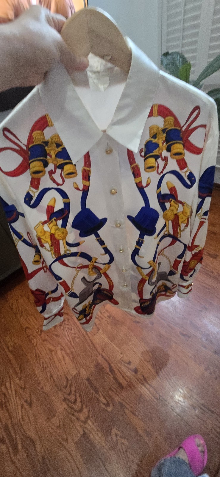 Vtg Escada West Germany Silk Blouse 38 Horse Equestrian Novelty Print Shirt