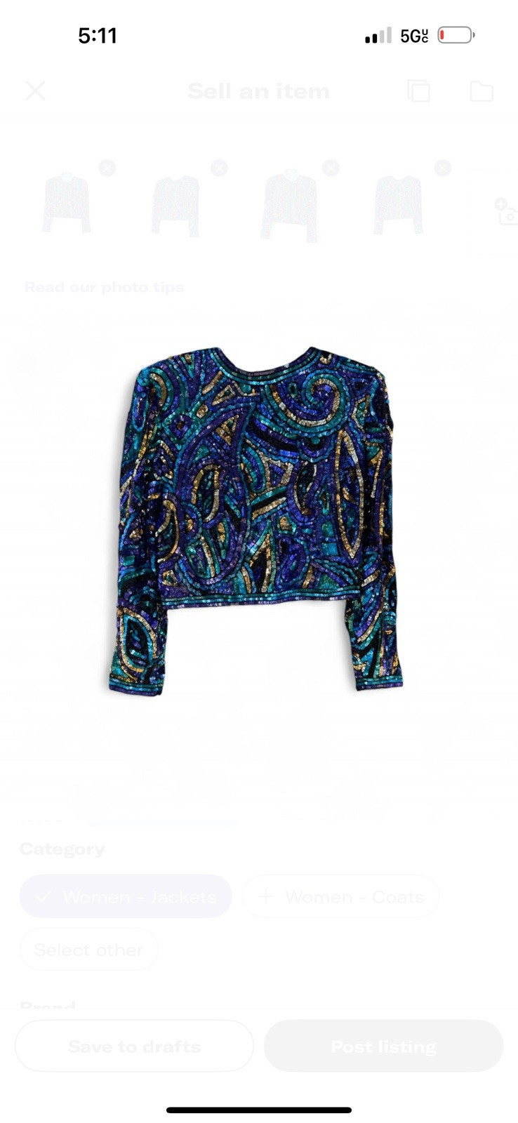 Vintage Niteline Silk Sequin Beaded Jacket S 80s Blue Gold Holiday Party Top
