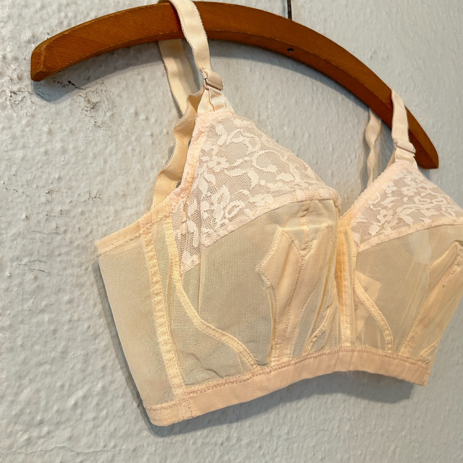 Vtg 50s 60s Sears Best Womens M Beige Lace Bullet Bra