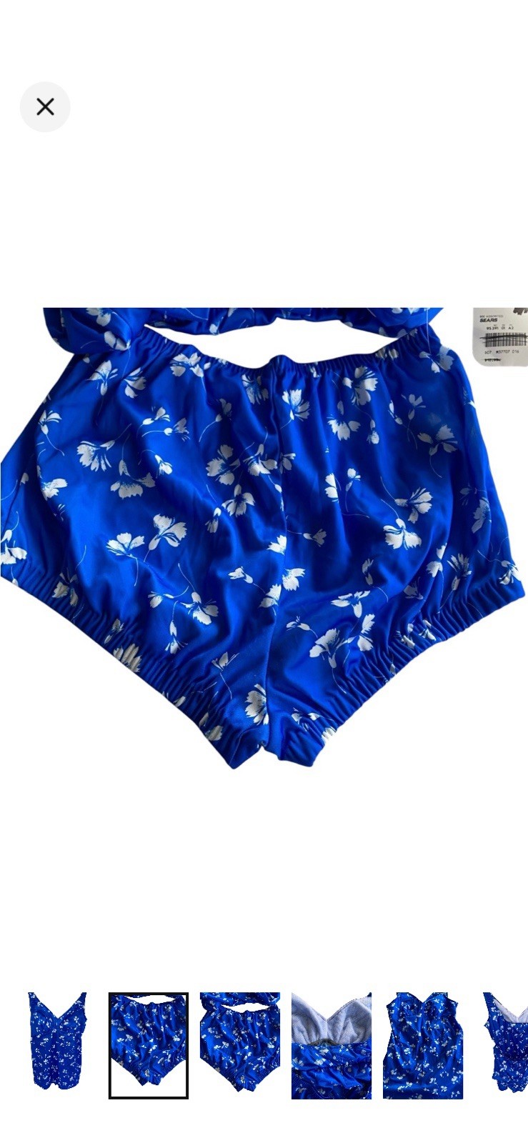 Deadstock Vintage Sears 2 Piece Blue Floral Misses 16 Swimsuit NOS Rare