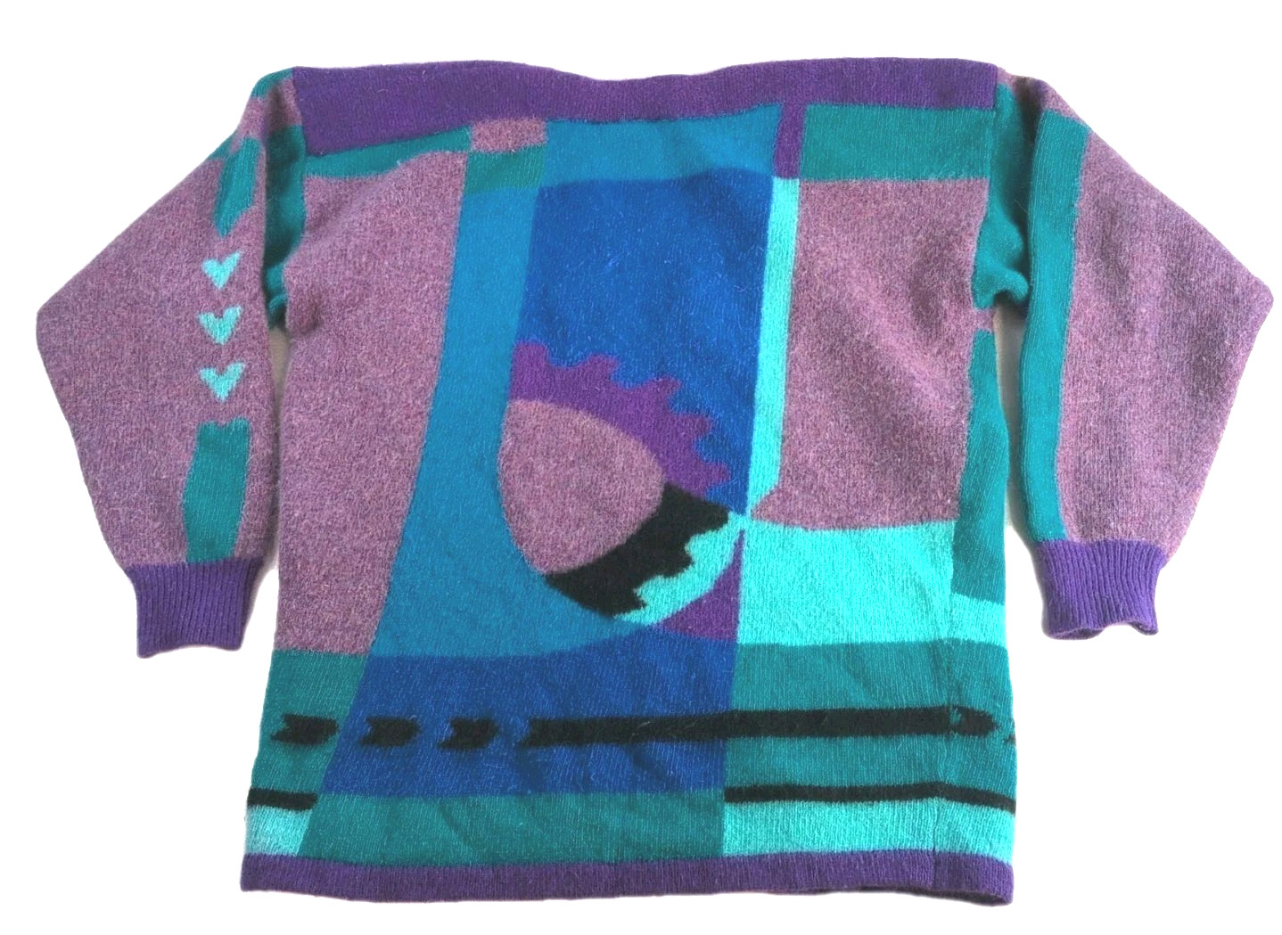 Vintage Wool Sweater Angora Rabbit Fur Abstract Purple 1991 Joy+Fun Hong Kong