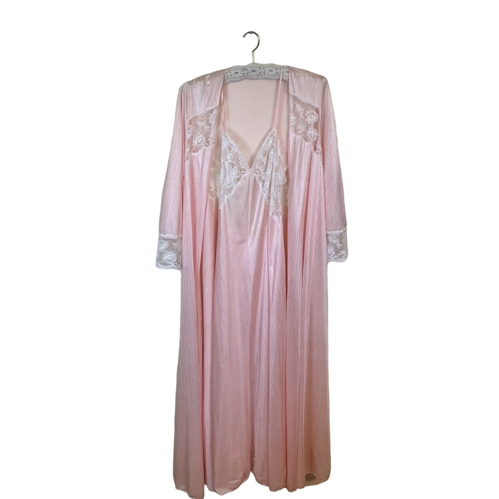 Vtg Miss Elaine Nylon Lace Nightgown Robe Set Womens Neglige Union Made Medium