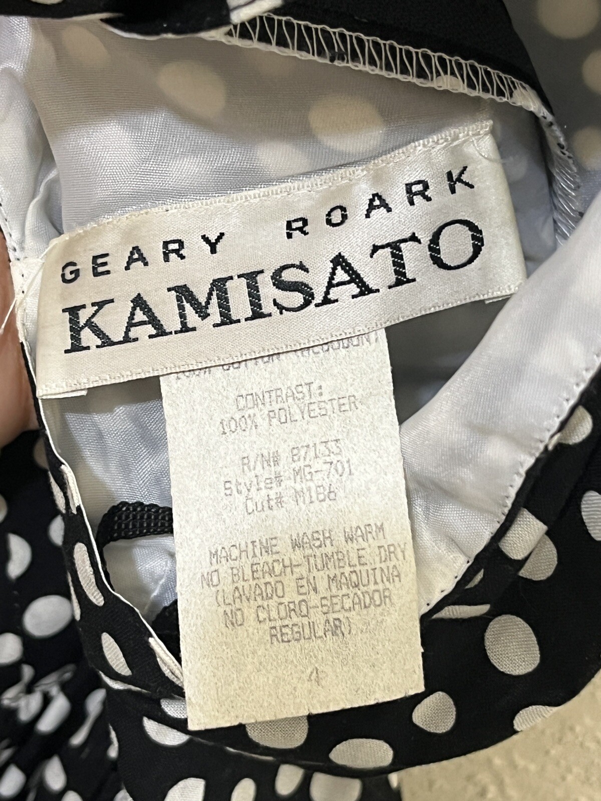 Vtg 80s Geary Roark Kamisato Dress Women 4 Black Polka Dot Pinup Rockabilly Maxi