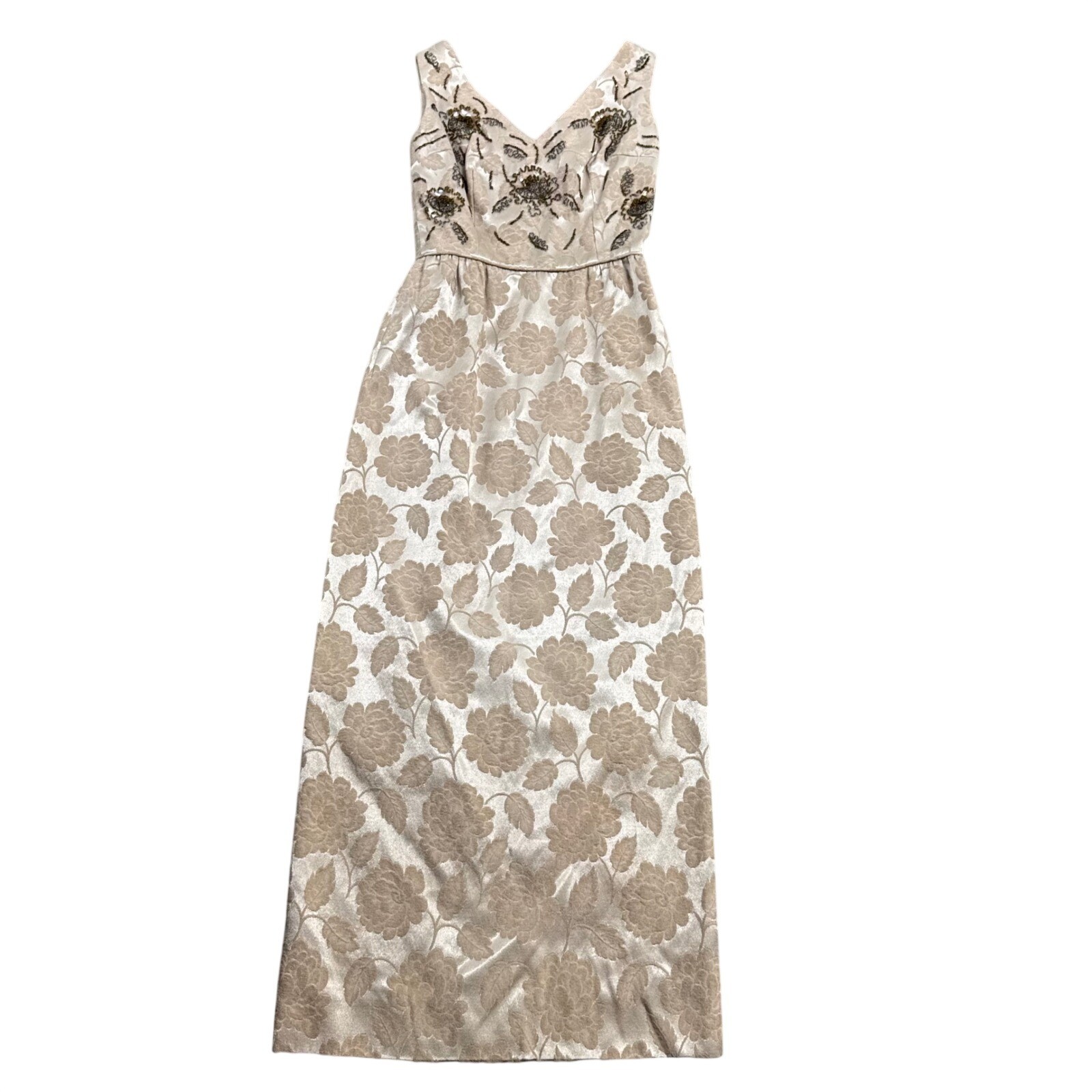 Young Modes by Claudia Young VTG Cream Embroidered Floral Brocade Maxi Dress