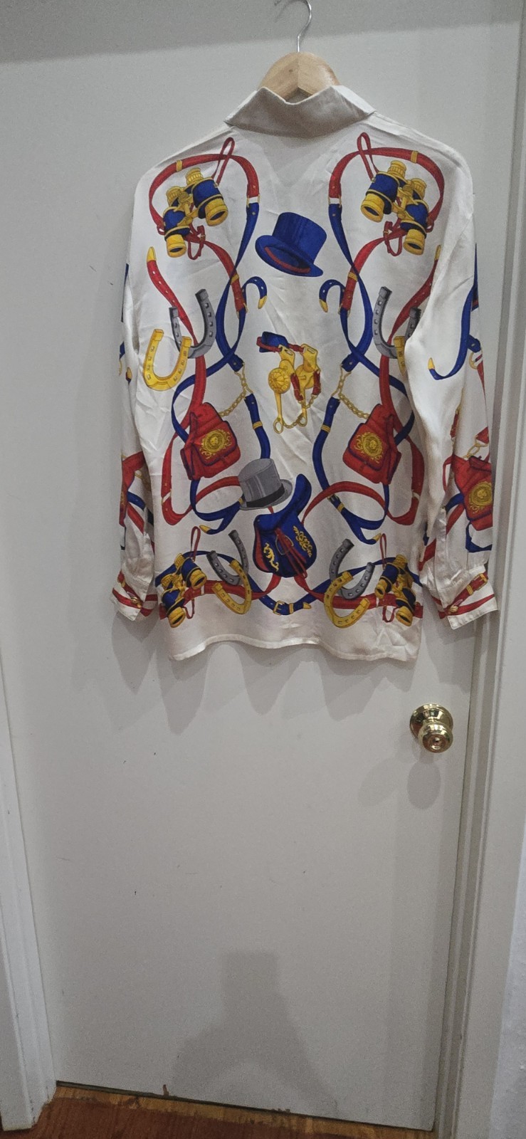 Vtg Escada West Germany Silk Blouse 38 Horse Equestrian Novelty Print Shirt