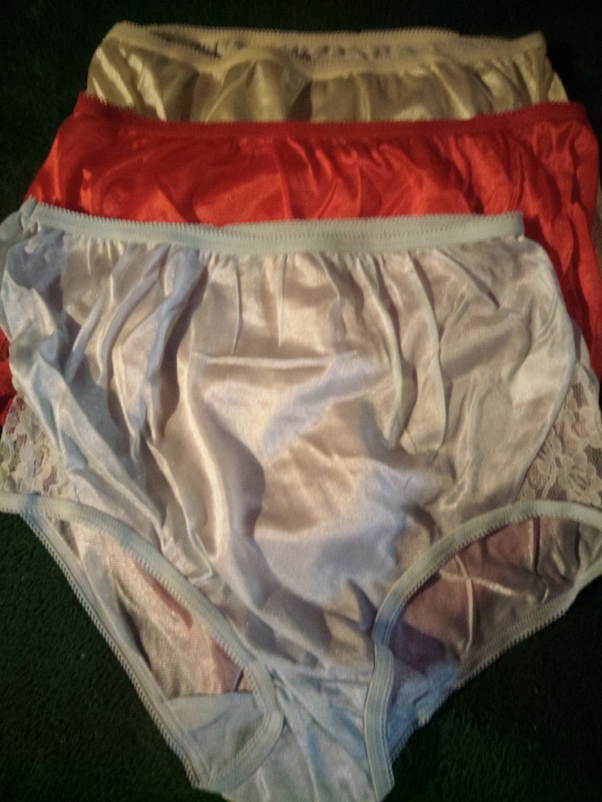 Lot Of 4 – 100% Nylon Brief Panties With Lace Silky Soft Size 7