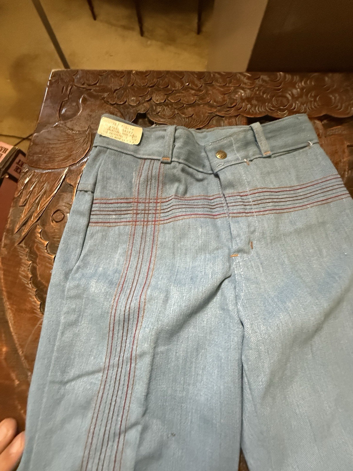 1970s Vintage Denim Jeans Flare Leg SZ 14 Slim NOS WITH TAG