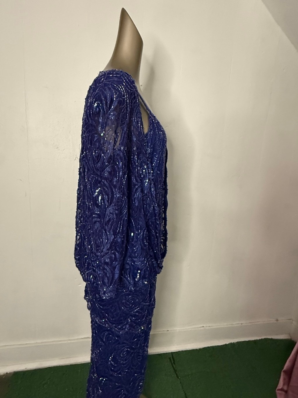 Judith Ann Creations Blue Beaded Sequin Evening Dress Size L