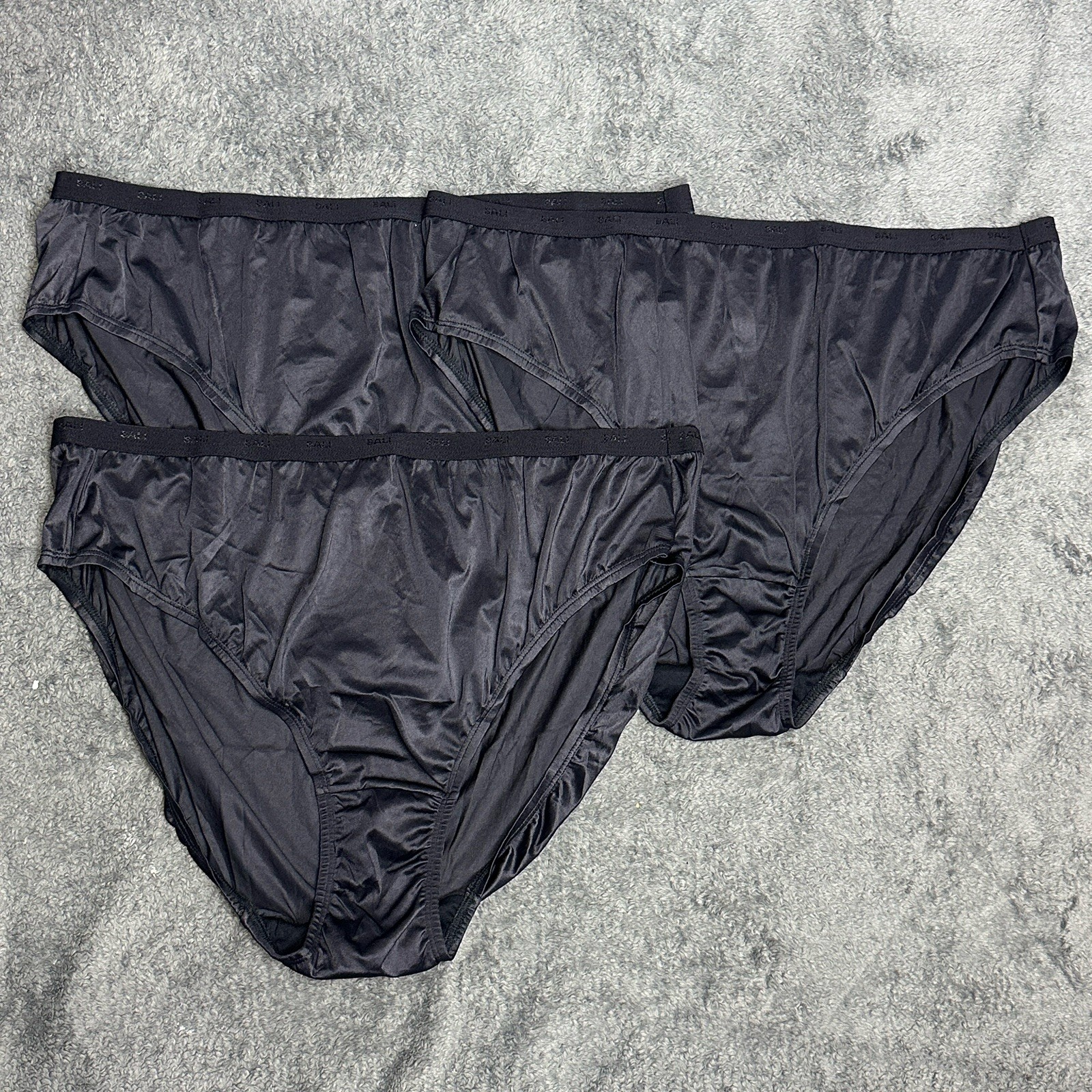 3 Pair Vintage Bali 24602 Black Nylon Satin High Cut Bikini Brief Panties Sz 12