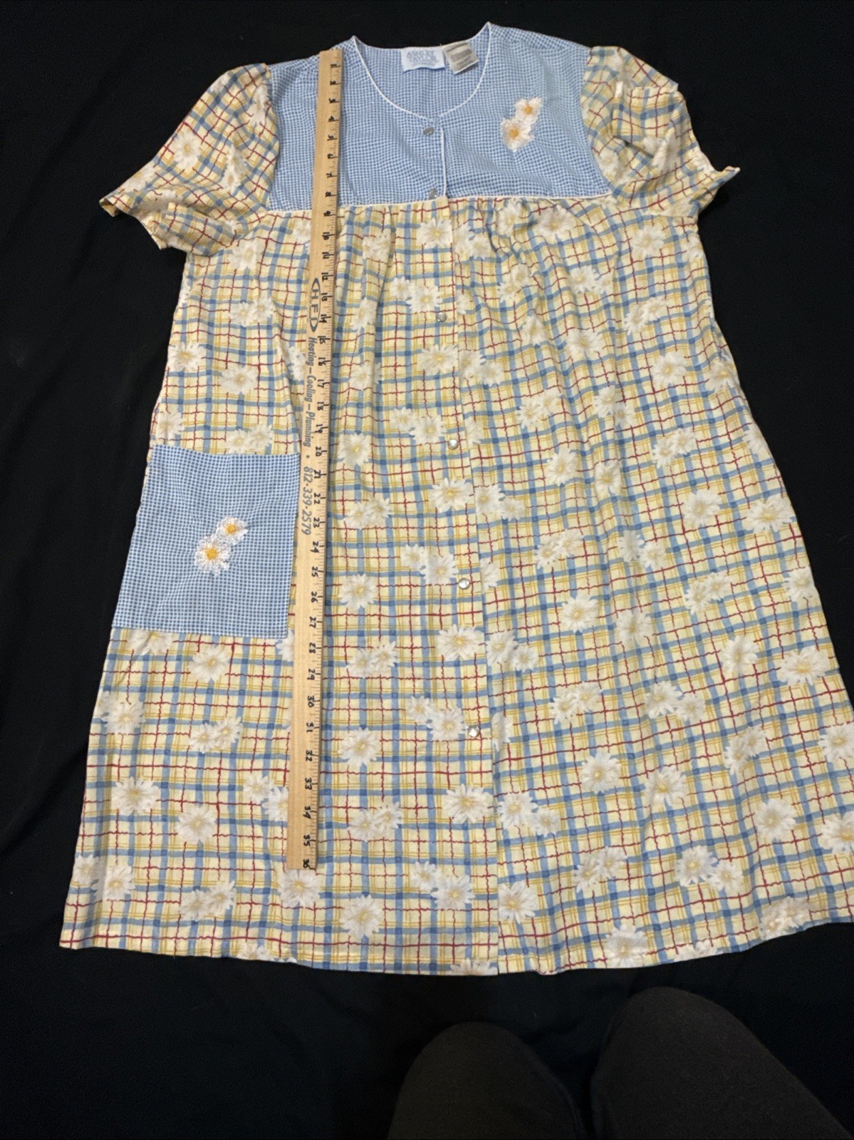 Ashley Taylor 50’s House Dress Coat Sz XL Pastel Madras Pocket Pearl Snap Retro