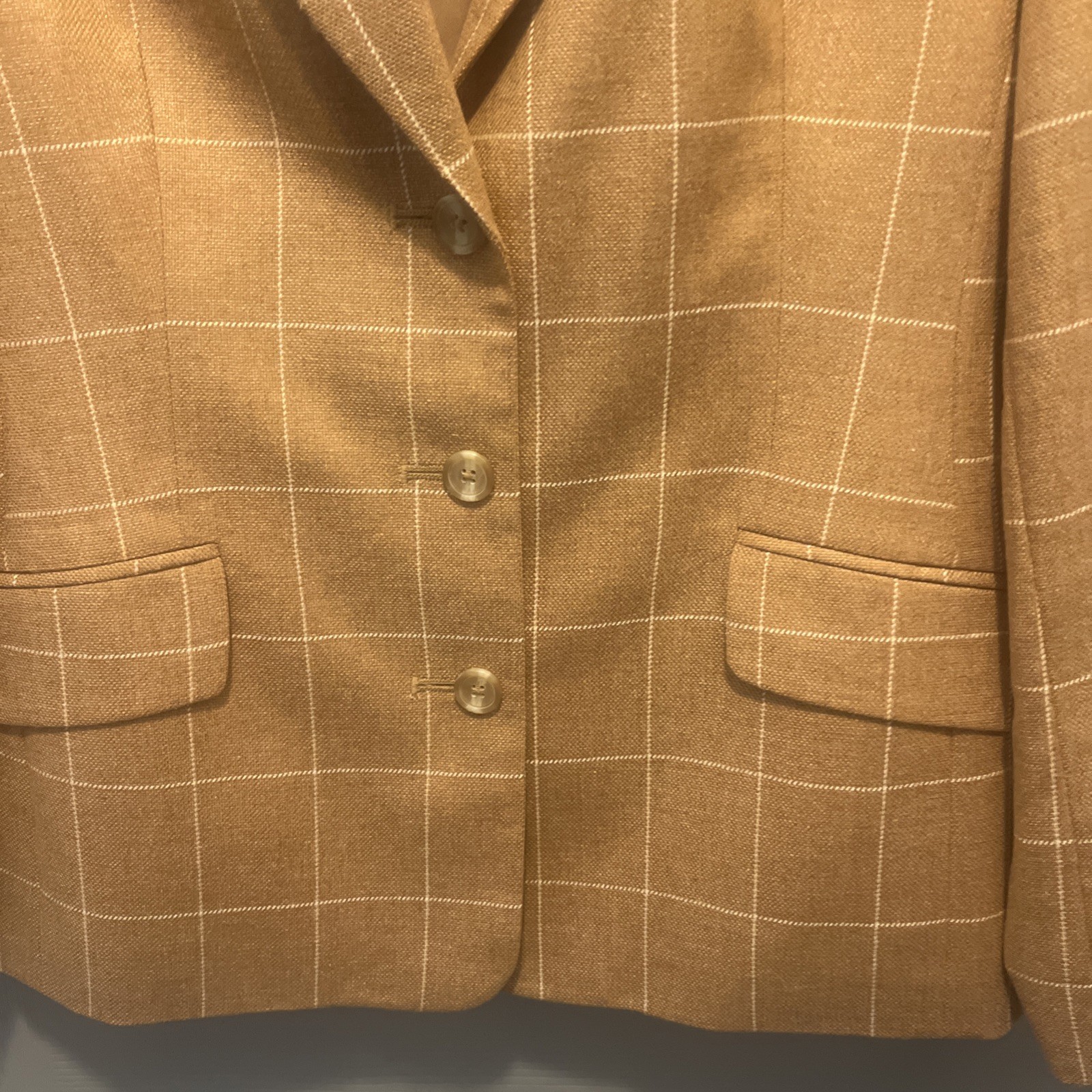 Vintage Talbots Wool Cashmere Tan Brown Plaid Blazer Jacket Women 12P
