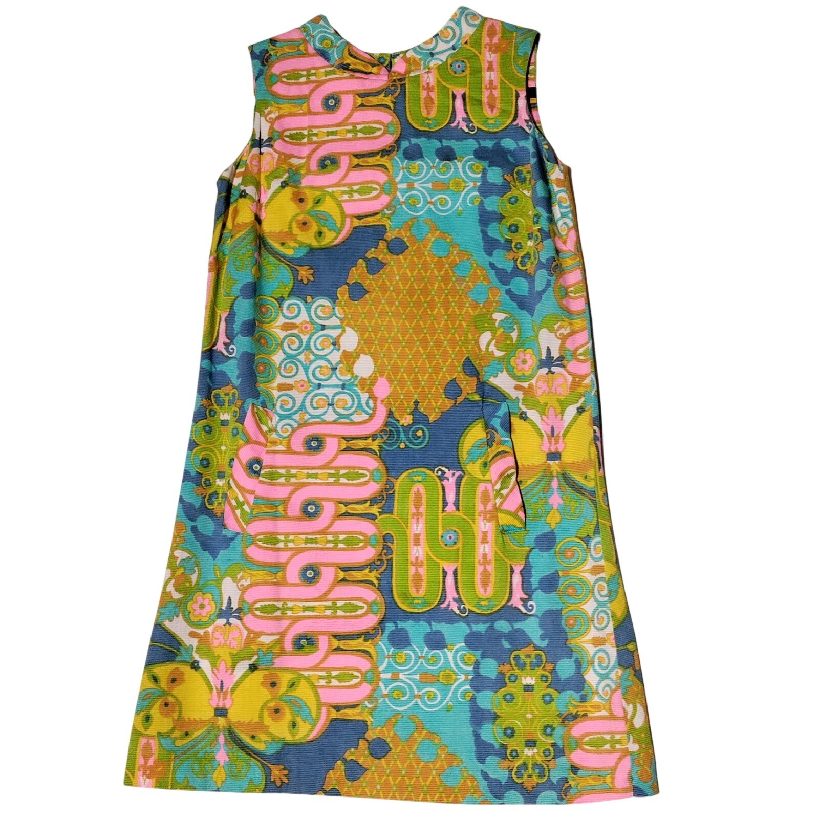 Tori Richard Hawaiian psychedelic 60s Multicolor Shift Dress Sz 12 Vtg