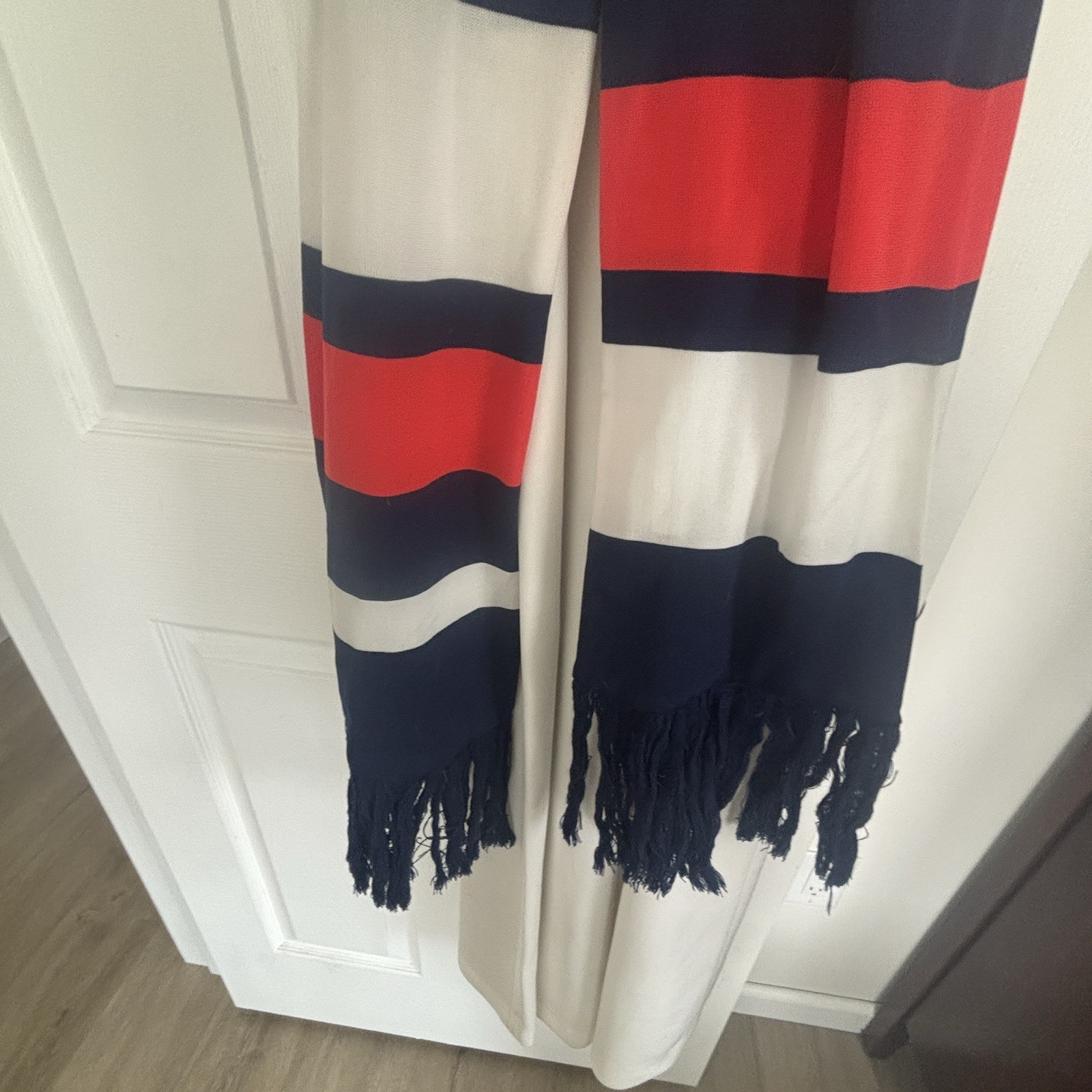 Vtg 70s Roncelli 5/6 Blue White Red Fit & Flare Maxi Dress Mod Retro w/ Scarf