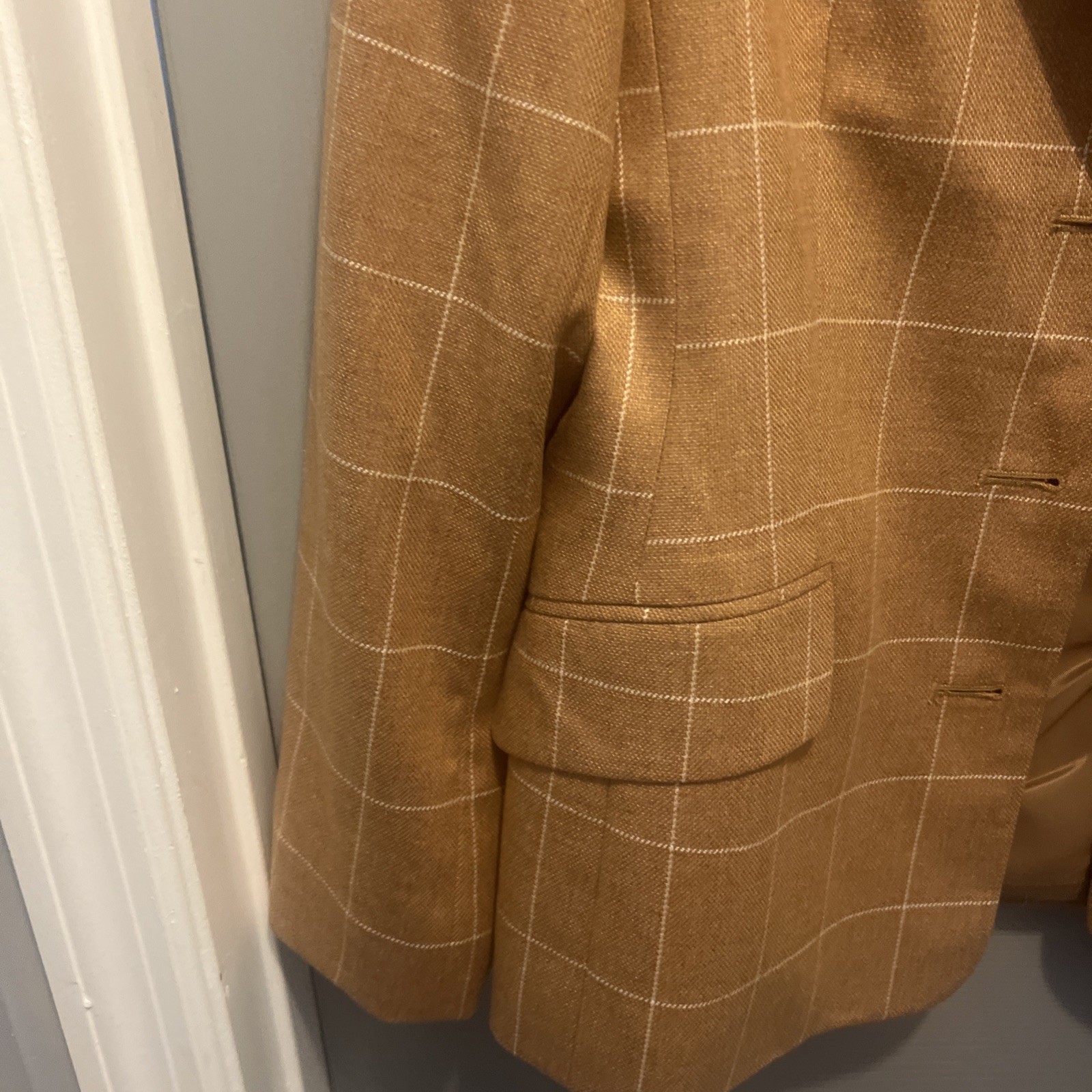 Vintage Talbots Wool Cashmere Tan Brown Plaid Blazer Jacket Women 12P