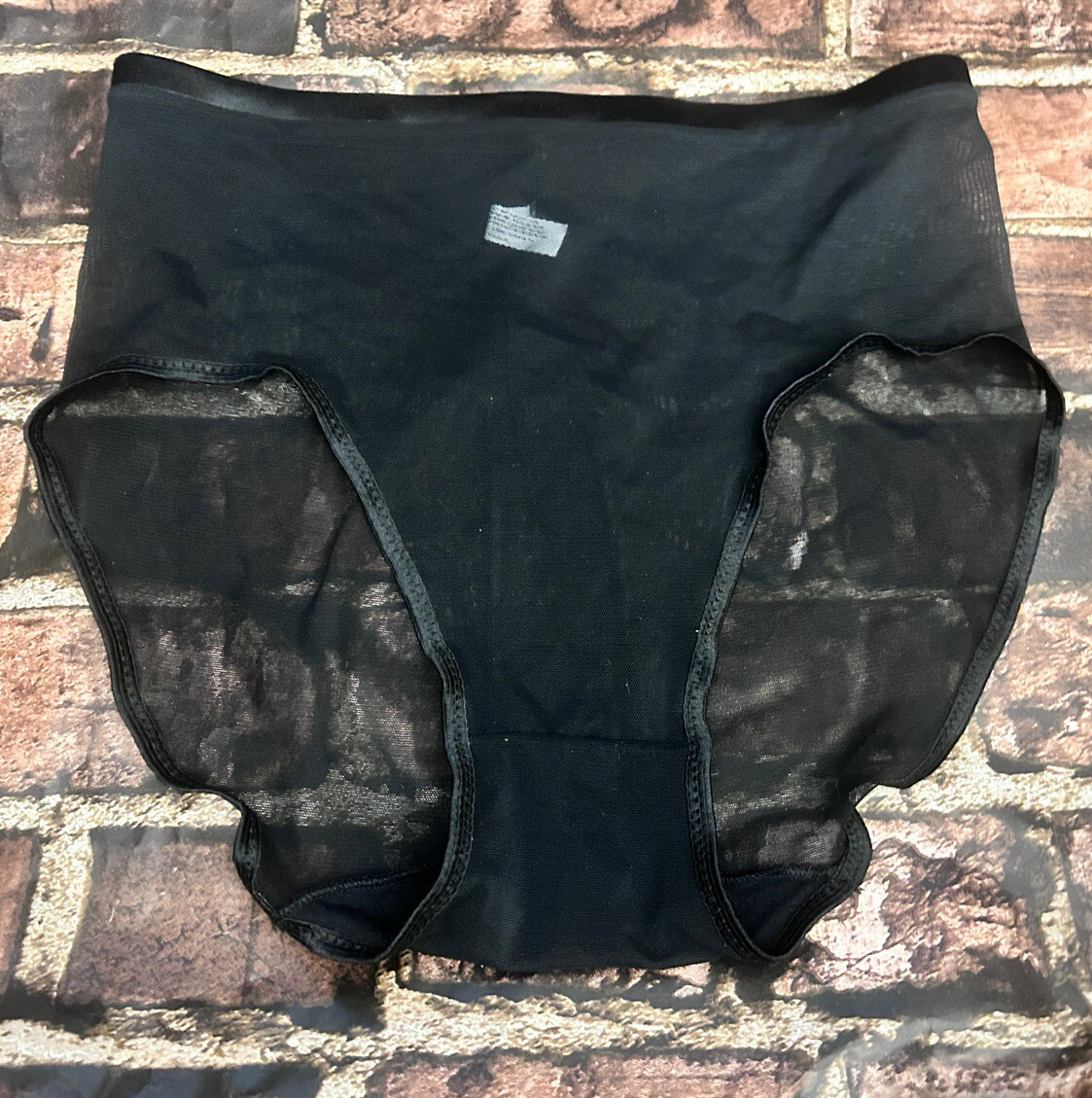 VINTAGE 90s BY Leggs MONOCHROME MESH STRETCH PANTY BRIEF sz XL Black Sheer Sissy