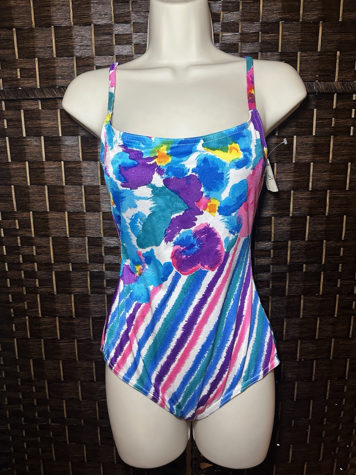 NWT Vintage 80s Cole of California Swimsuit Saks 5th Sz 12 Watercolor Floral