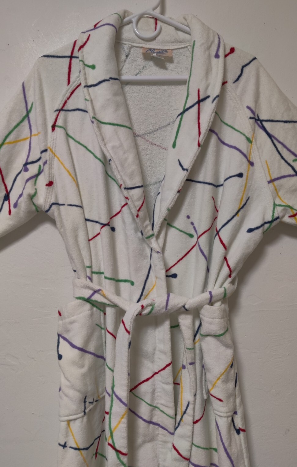 Vintage 80’s Rare Classics of California Unisex Terry Cloth Robe Paint Lines EVC