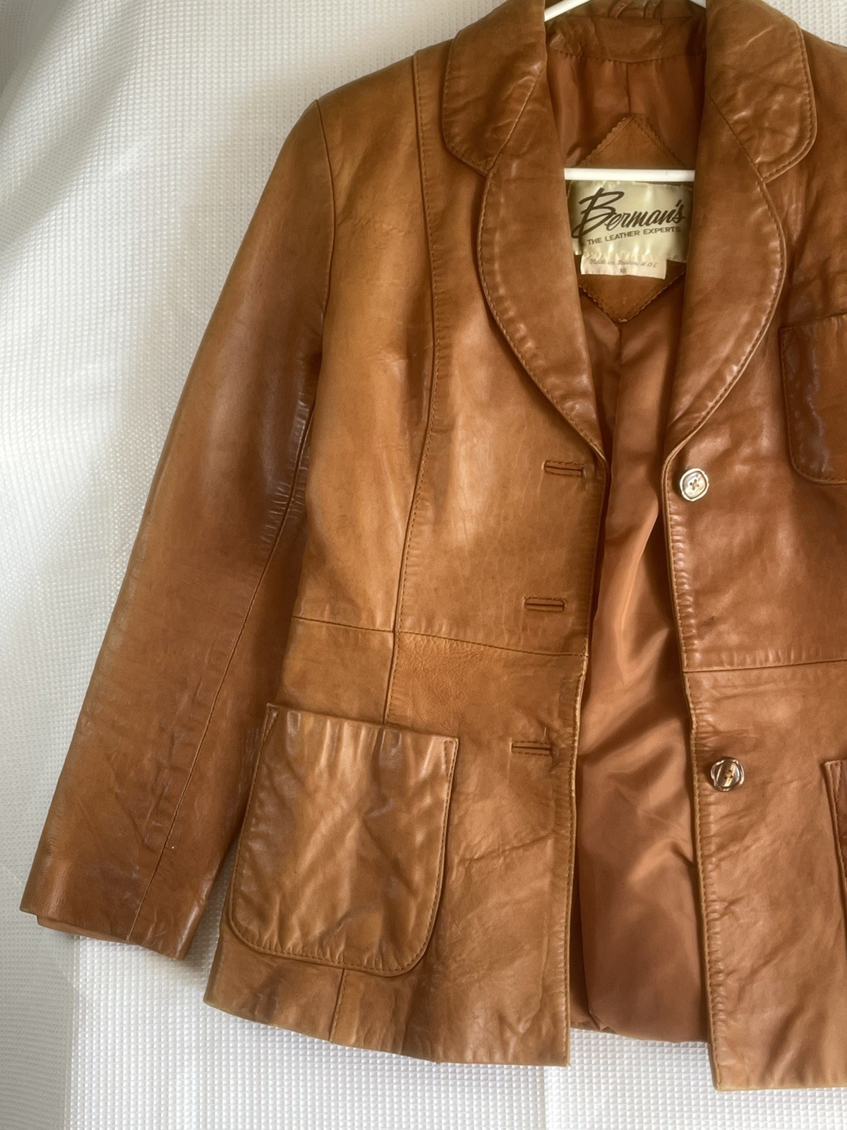 Vintage Bermans Women’s Lambskin Leather Jacket Blazer Sz 10 Brown