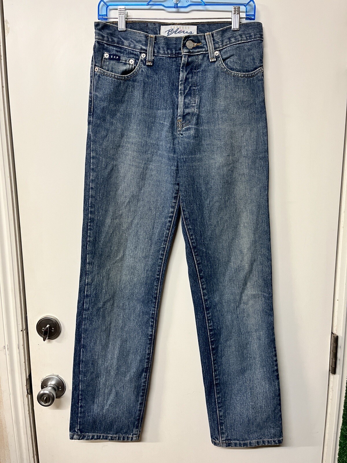 Vintage Express Bleus High Waisted Straight Leg Button Fly Blue Jeans Size 5/6 R