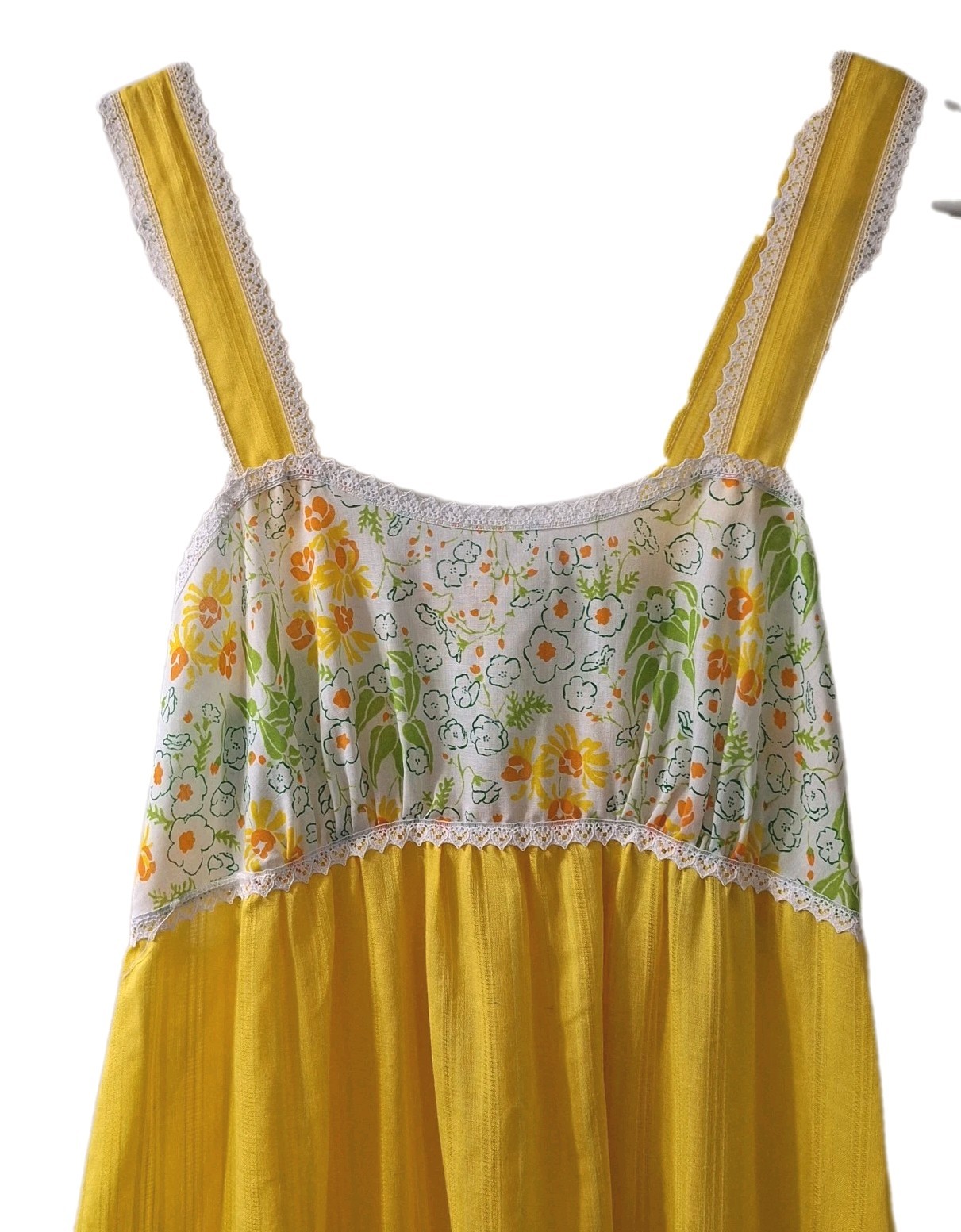 Vtg Sears Yellow Floral Empire Waist Maxi Dress Sz S Hostess Flower Child Boho