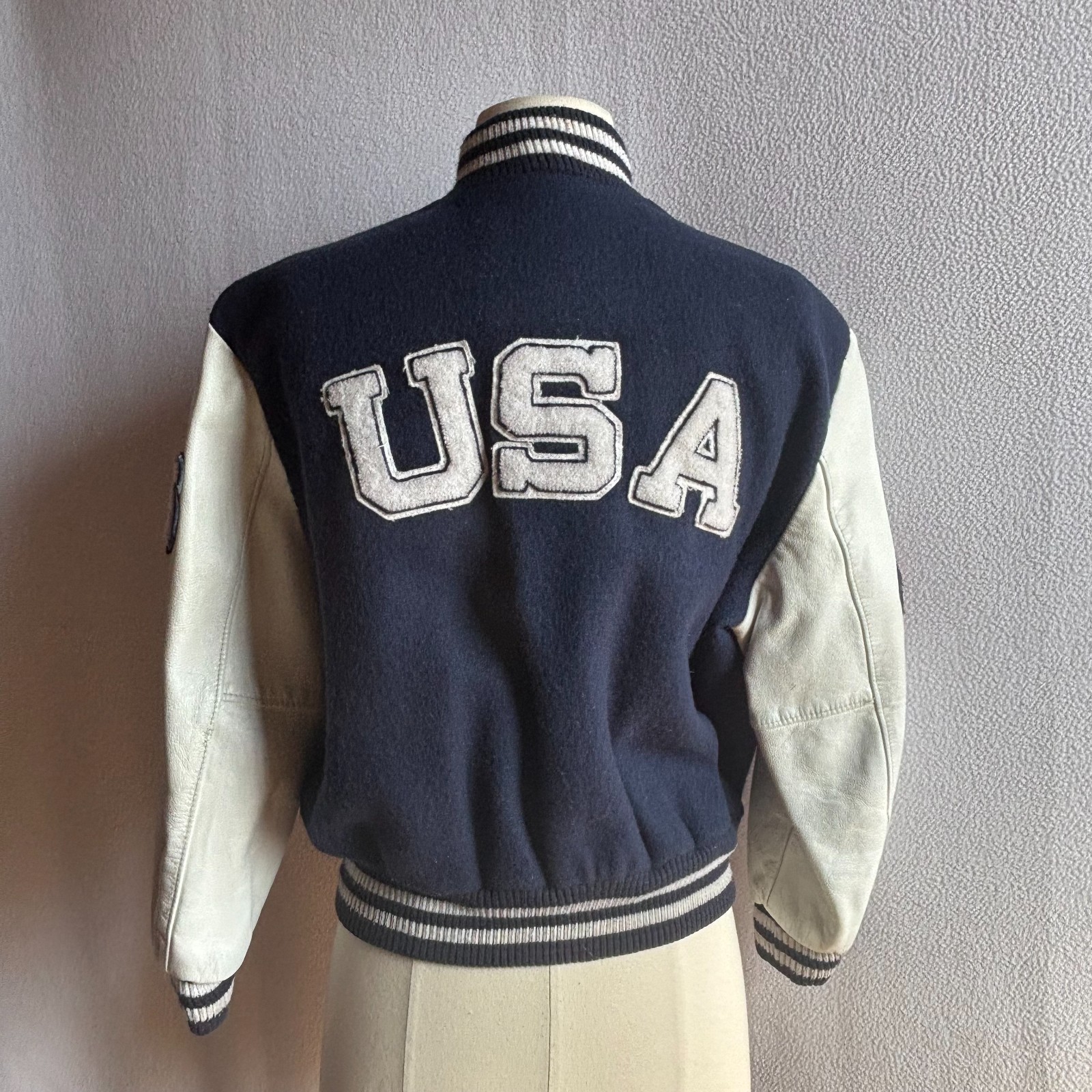 Vintage 1990s Roots Canada Wool Leather Varsity Letterman Jacket Childs XL