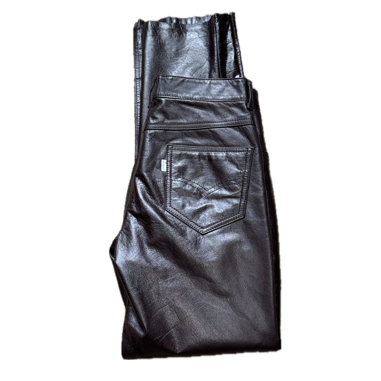 🟤 SETTLER Dark Brown Genuine Leather Raw Hem Pants | Vintage Glam Y2K | 30×32
