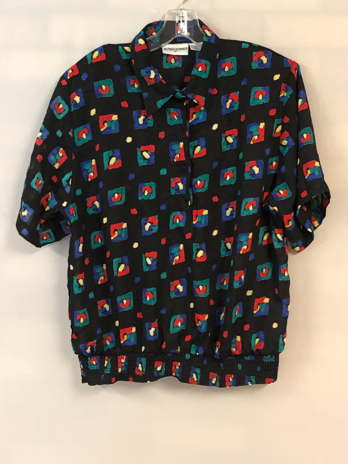 Vintage 80s Alfred Dunner Geometric Blouson Blouse Top Size 18 Sheer Polyester