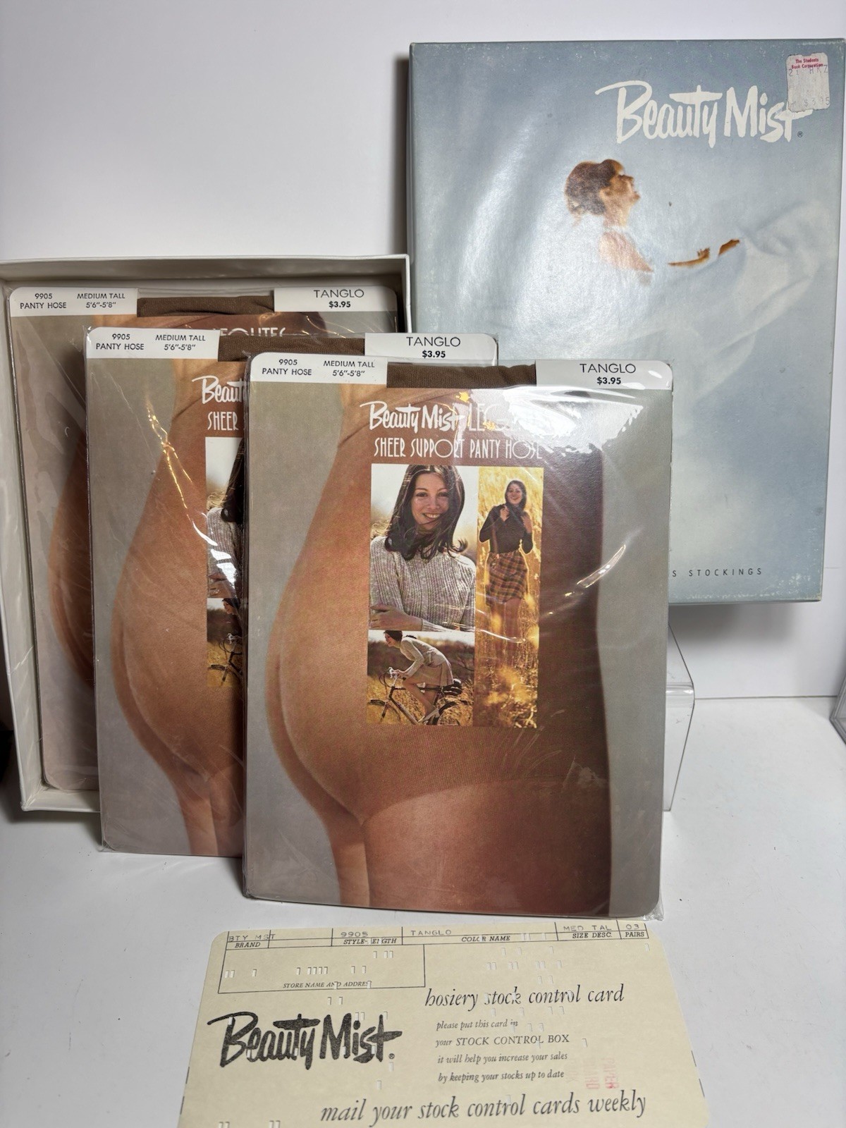 Vtg Beauty Mist Stockings Pantyhose Sz Med Tall 3 pk Tanglo 9905 Nude 60s 70s