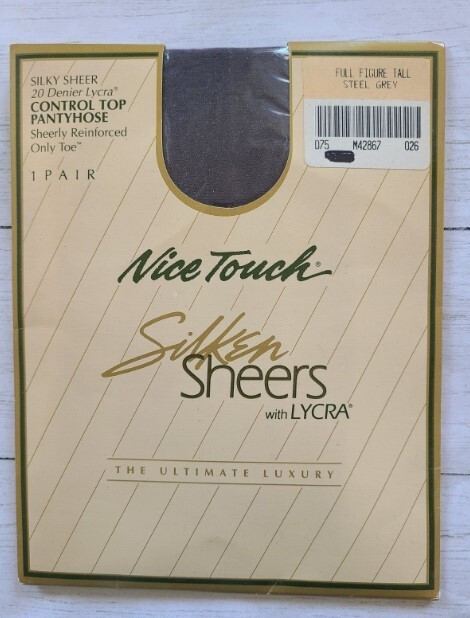 Vtg Full Figure Plus Nice Touch Silky Sheers Pantyhose Control Top Grey Sears