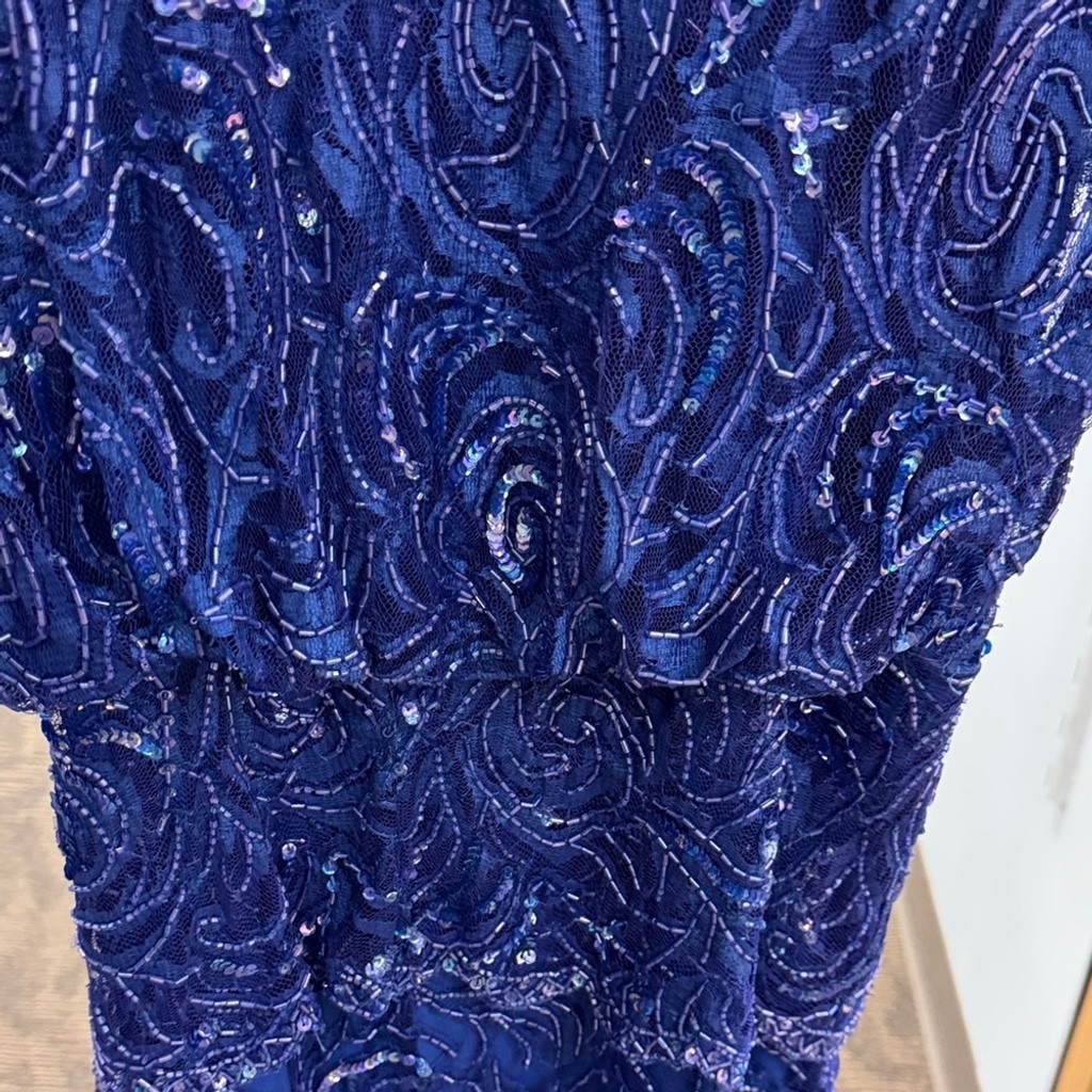 Judith Ann Creations Blue Beaded Sequin Evening Dress Size L