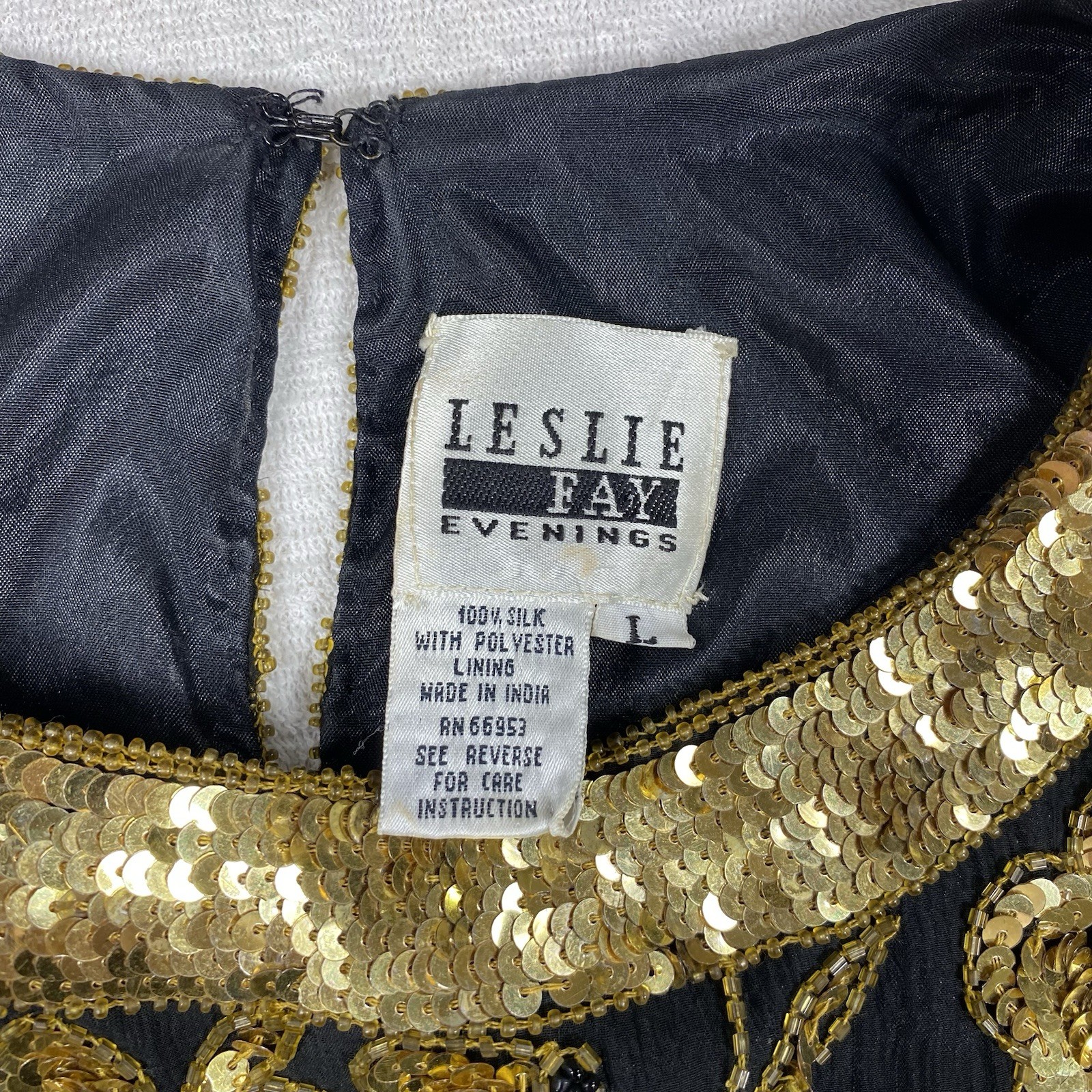 Vintage Leslie Fay Evenings Women’s L Black Gold Sequin Beaded Blouse Top