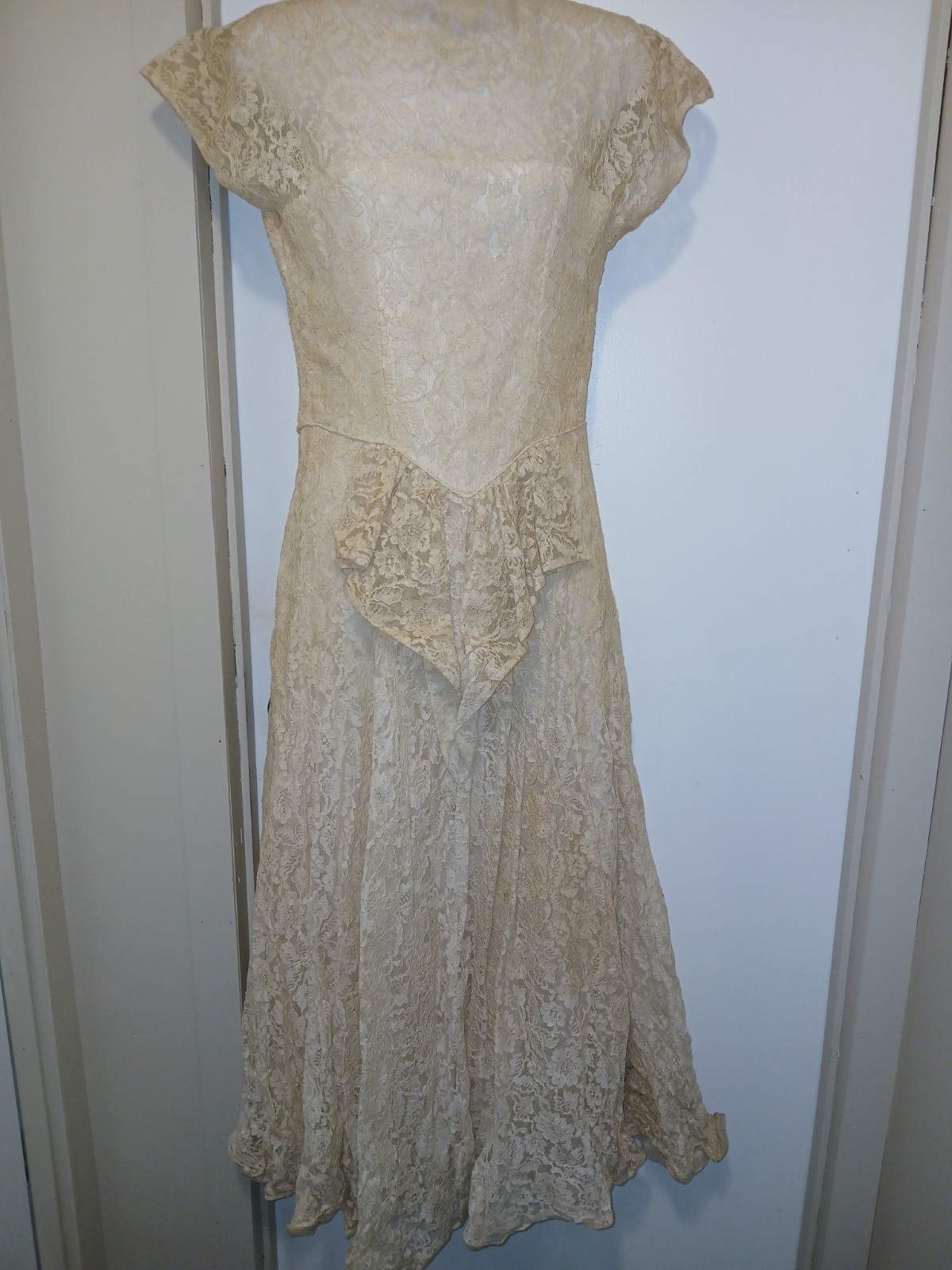 1930s-1940s Ivory Cream Wedding Dress, Formal Evening Gown