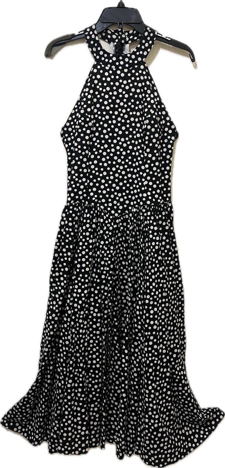 Vtg 80s Geary Roark Kamisato Dress Women 4 Black Polka Dot Pinup Rockabilly Maxi