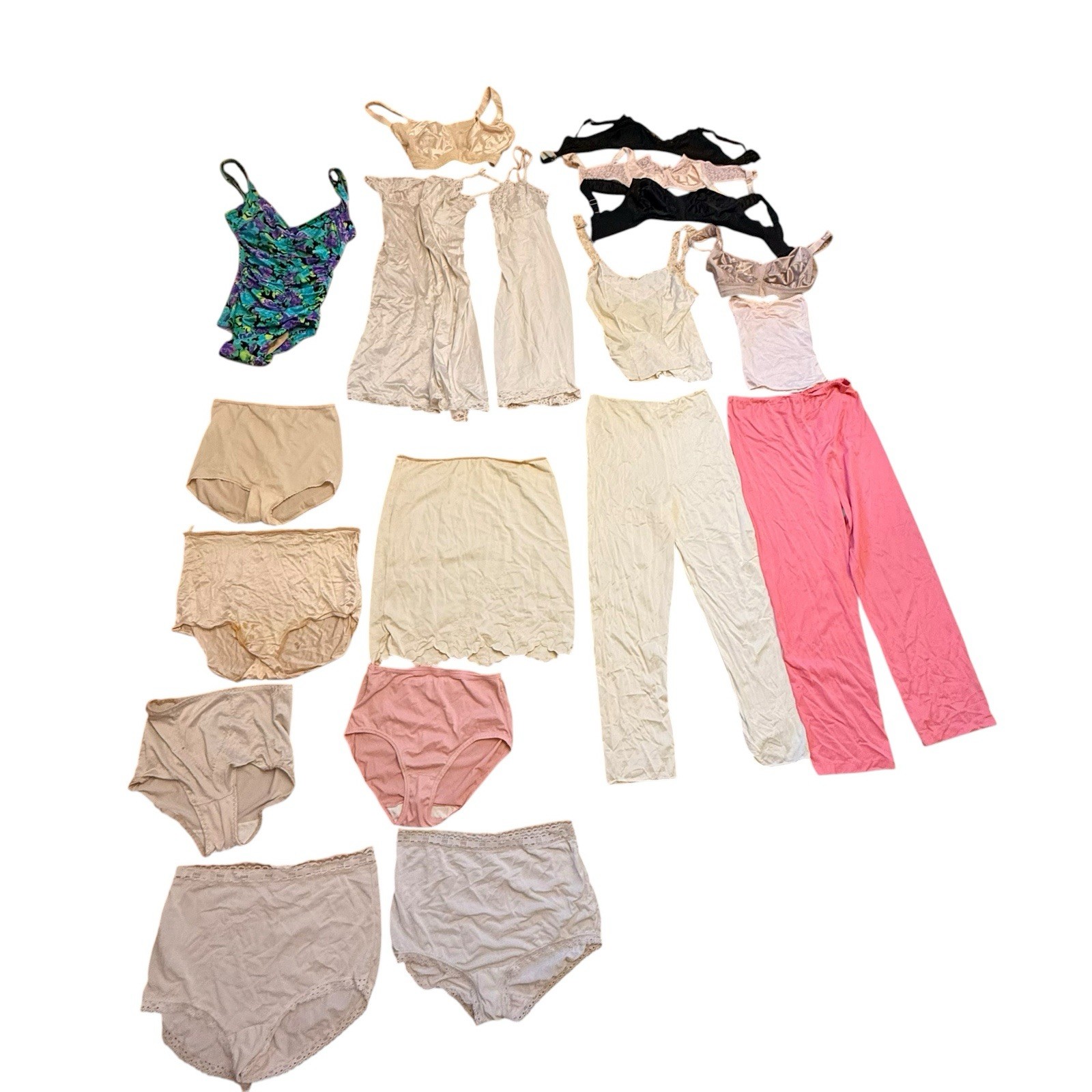 19 Piece Vintage Lingerie Cutters Lot Nylon Lace Granny Panties Sheer Sissy Flaw