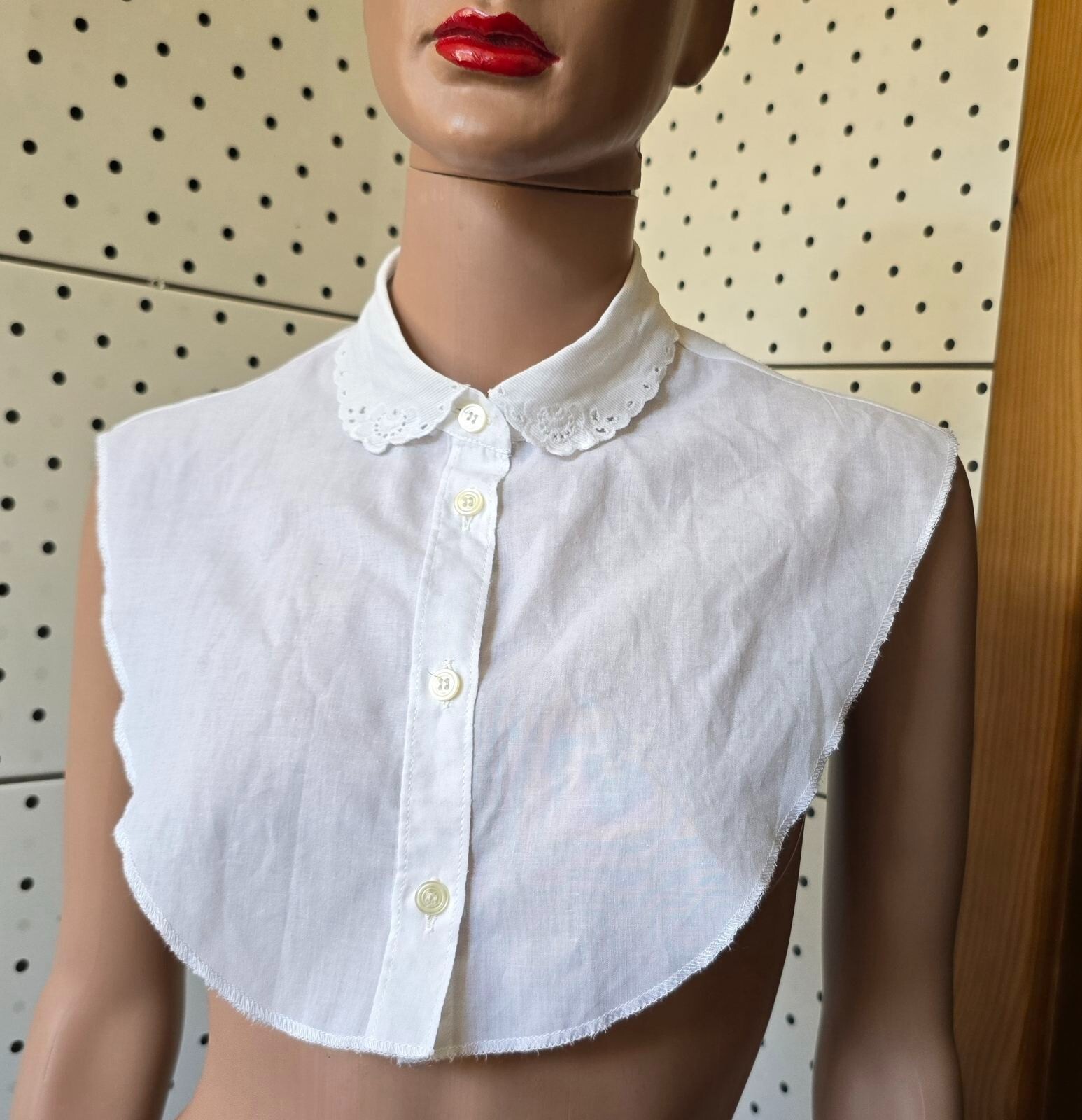 Vintage 80s CA White Collars-Fake Bib Cotton Embroidery One size (S M L)